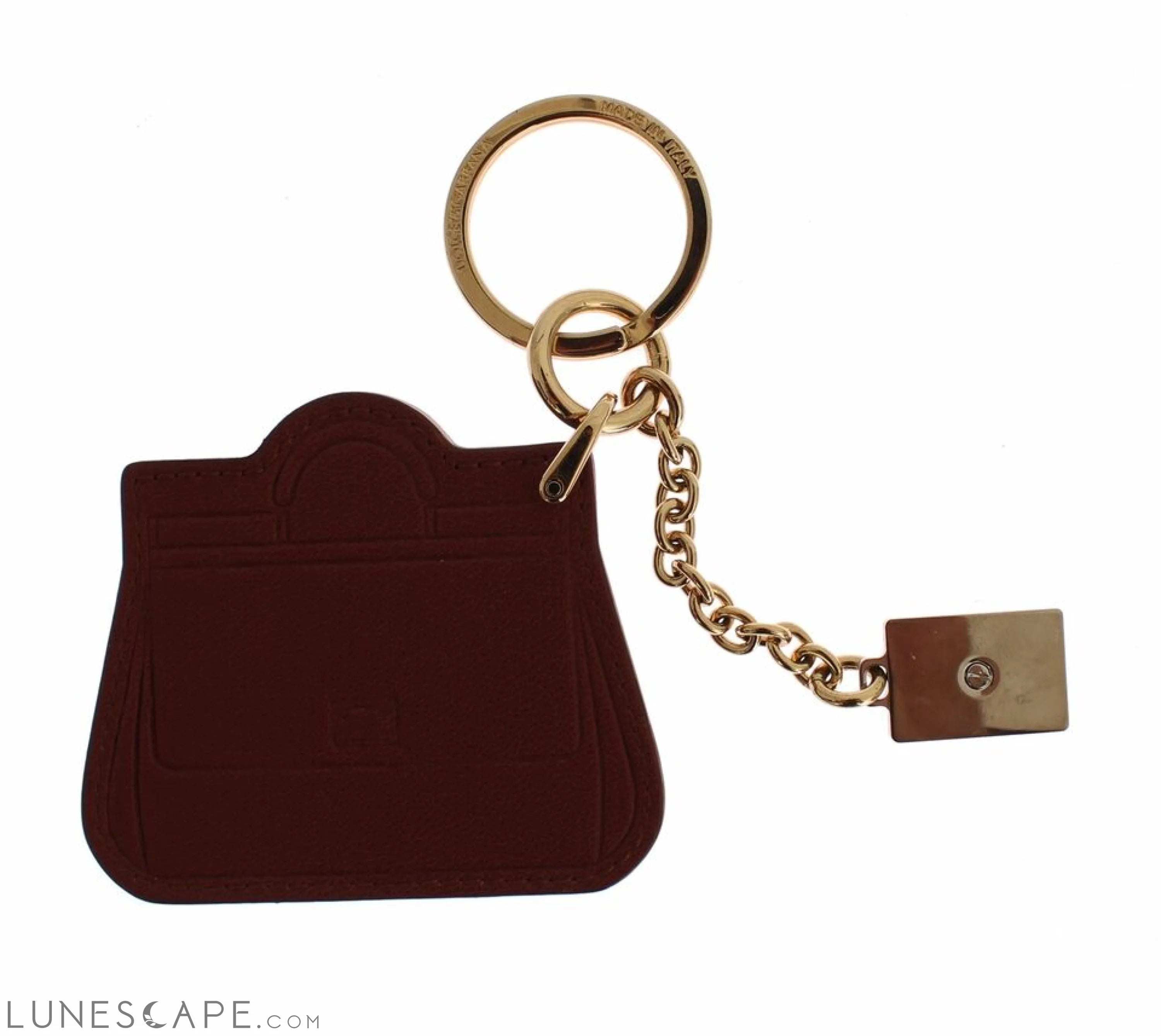 Dolce & Gabbana Elegant Brown Leather Keychain with Gold Detailing LUNESCAPE
