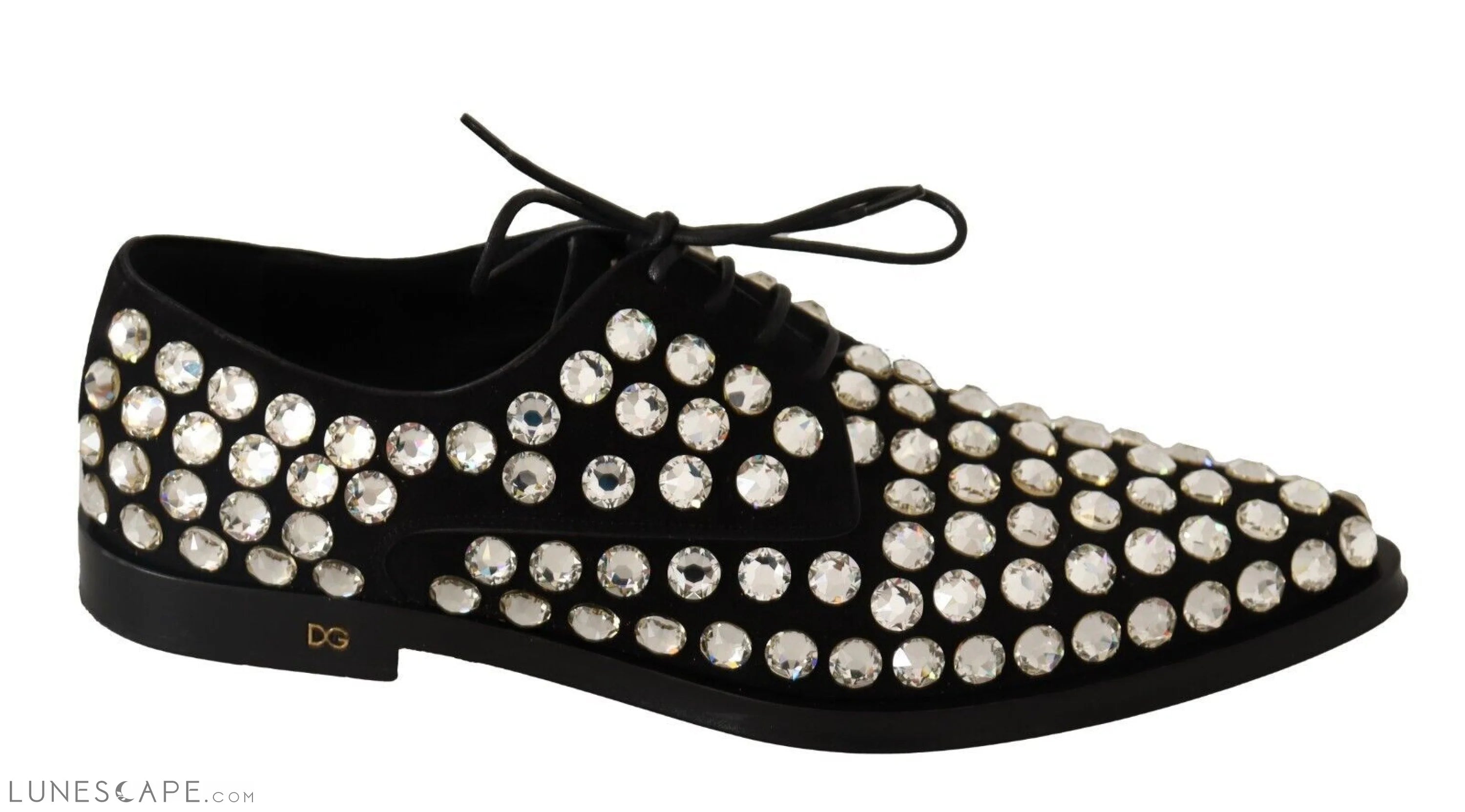 Dolce & Gabbana Elegant Crystal-Embellished Lace-Up Flats LUNESCAPE