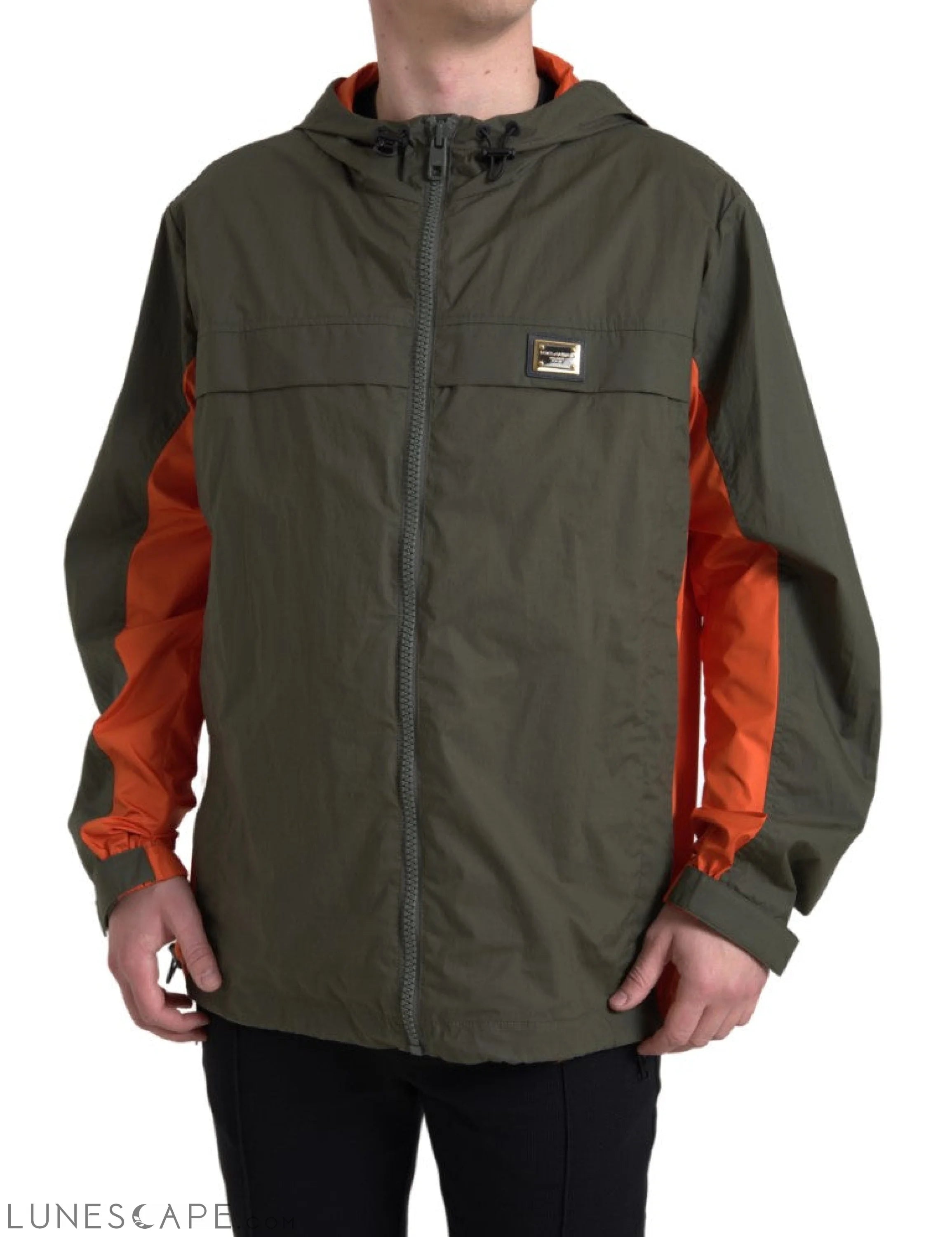 Dolce & Gabbana Elegant Hooded Full Zip Jacket in Green and Orange LUNESCAPE