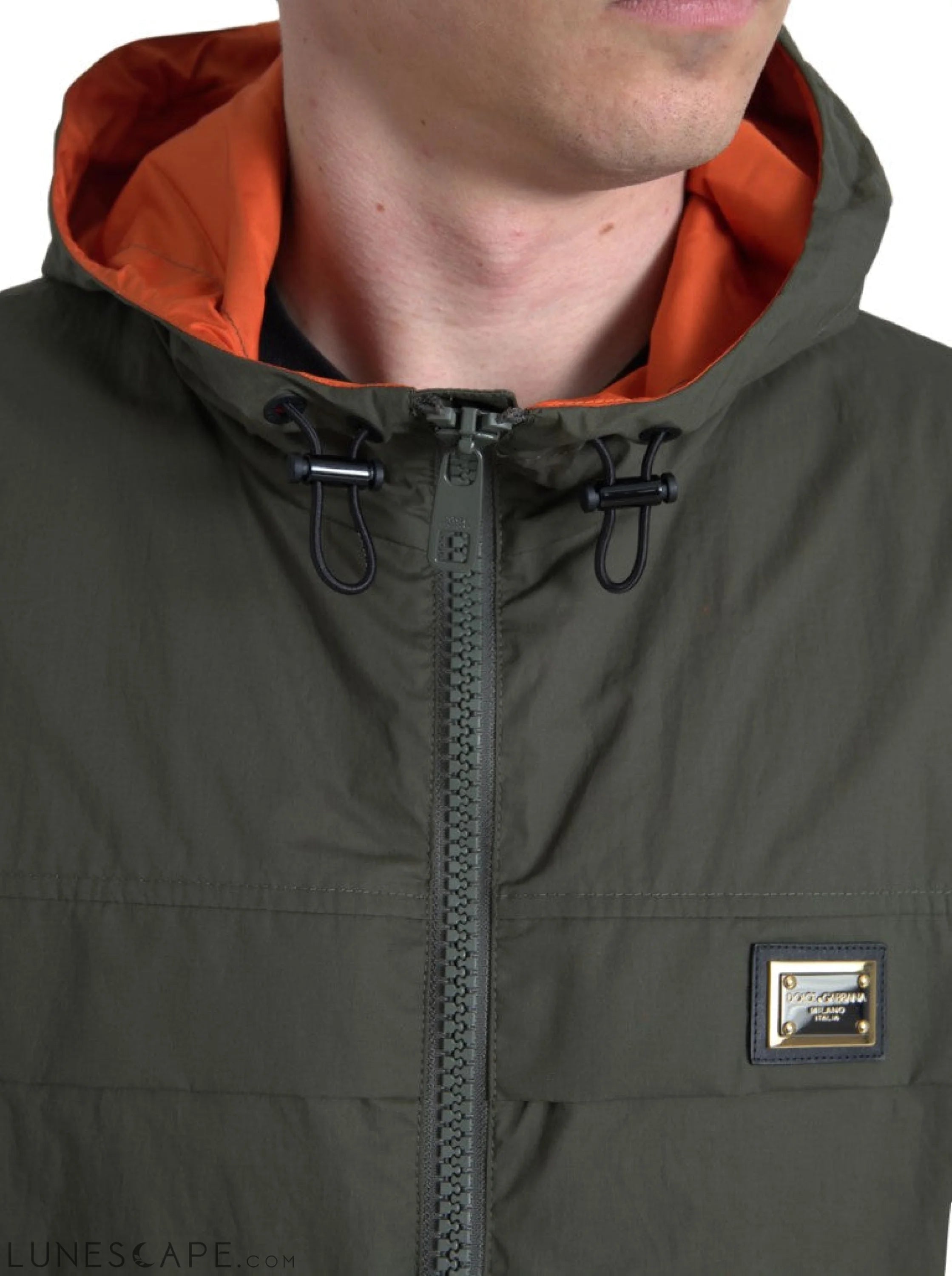 Dolce & Gabbana Elegant Hooded Full Zip Jacket in Green and Orange LUNESCAPE