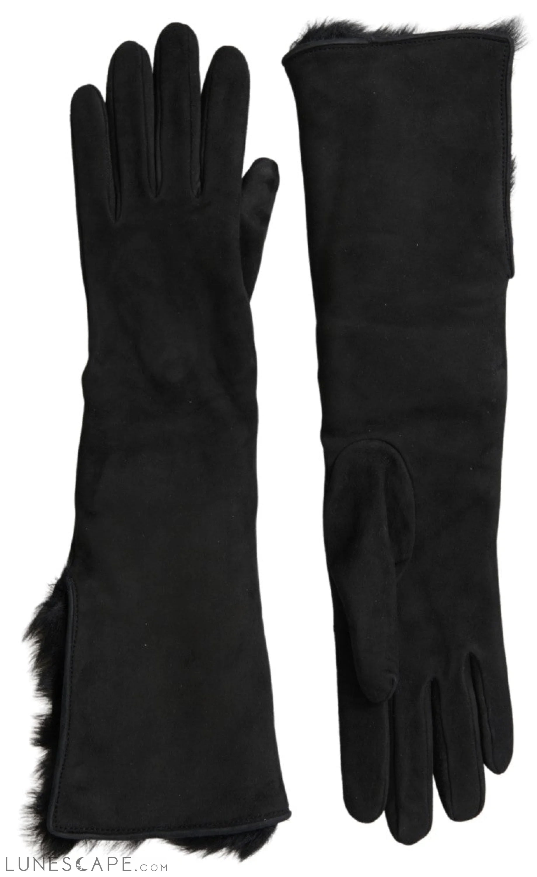 Dolce & Gabbana Elegant Leather Elbow Length Gloves with Fur Trim LUNESCAPE
