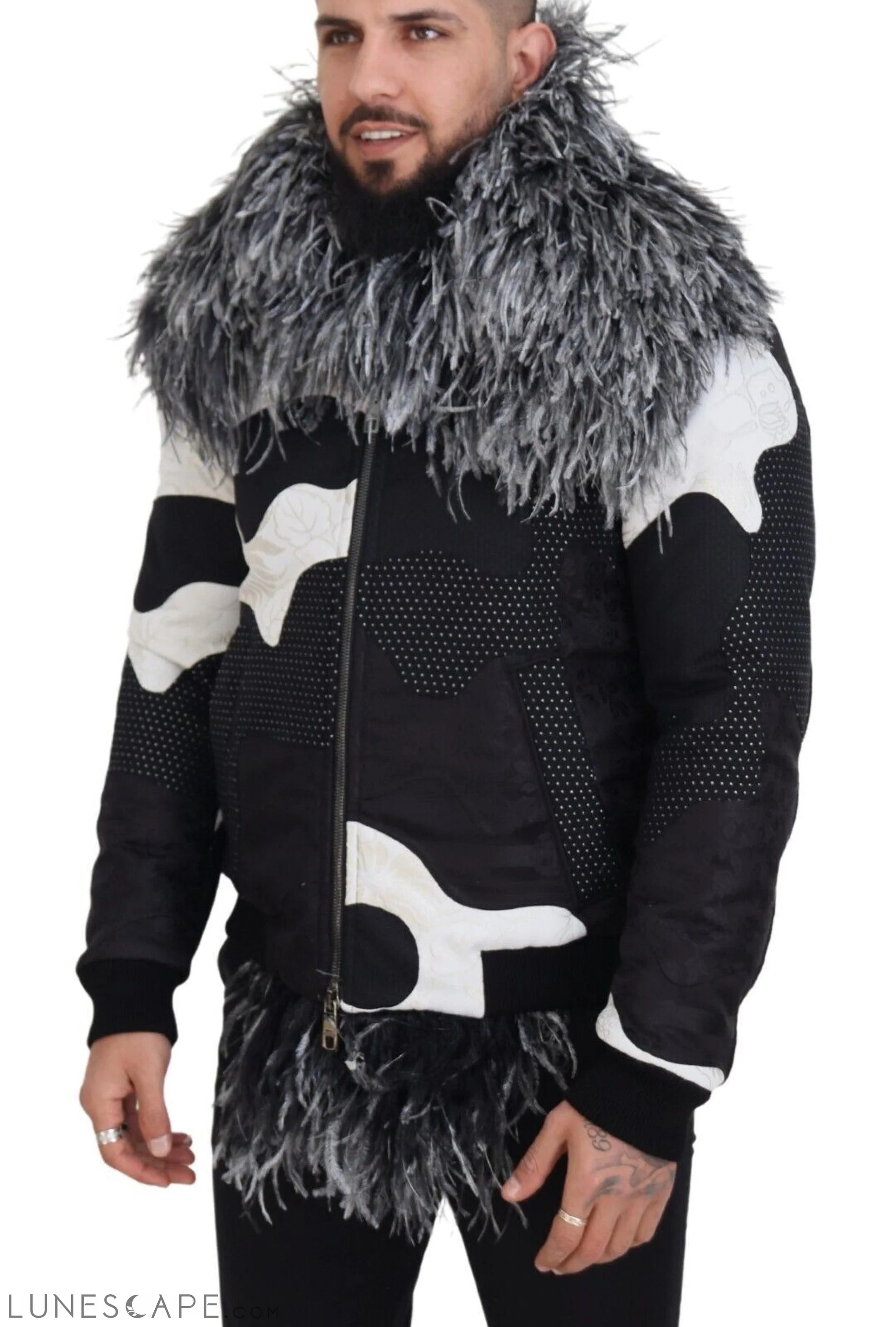 Dolce & Gabbana Elegant Shearling Zip Jacket in Black & White LUNESCAPE