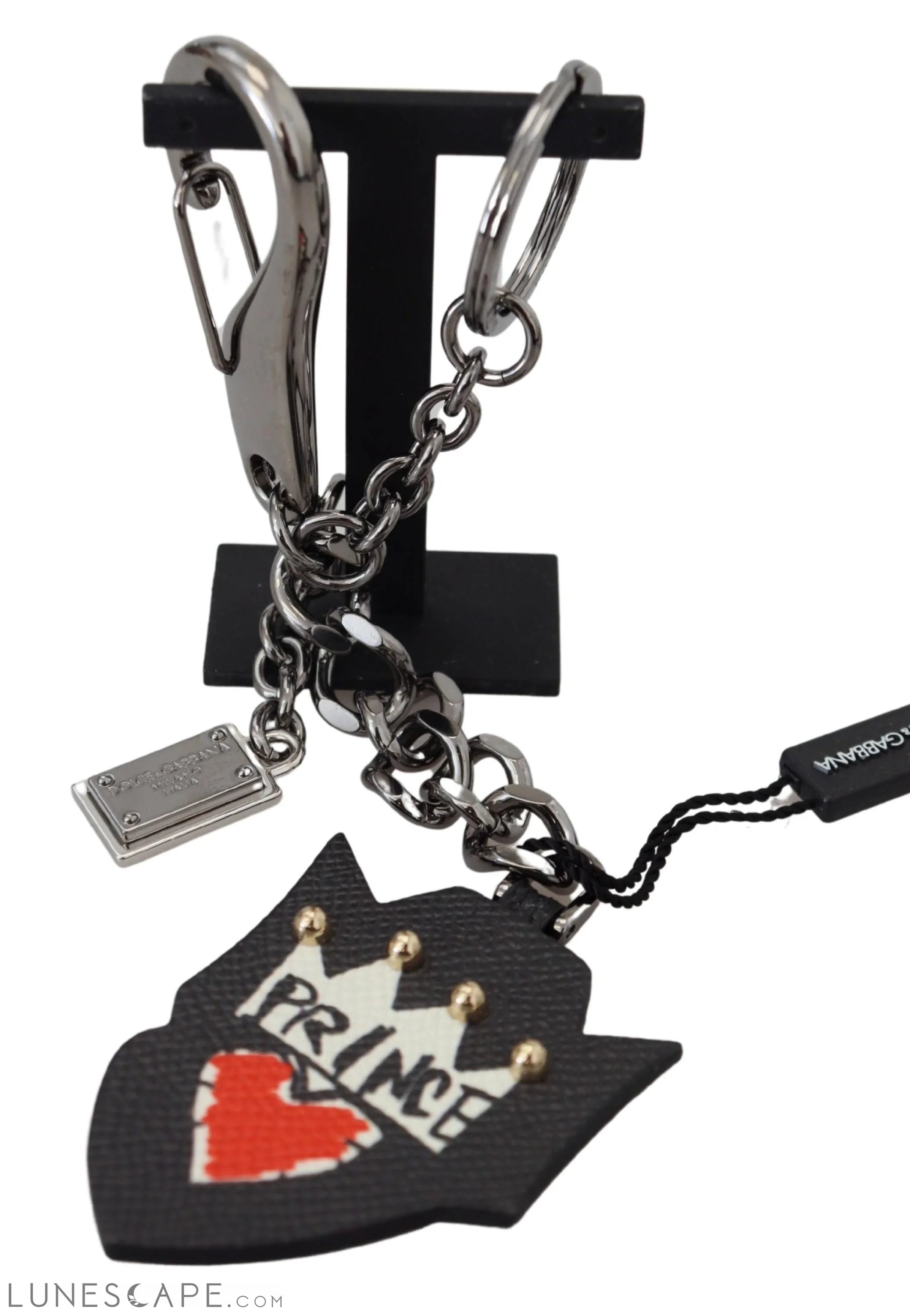 Dolce & Gabbana Elegant Silver and Black Designer Keychain LUNESCAPE