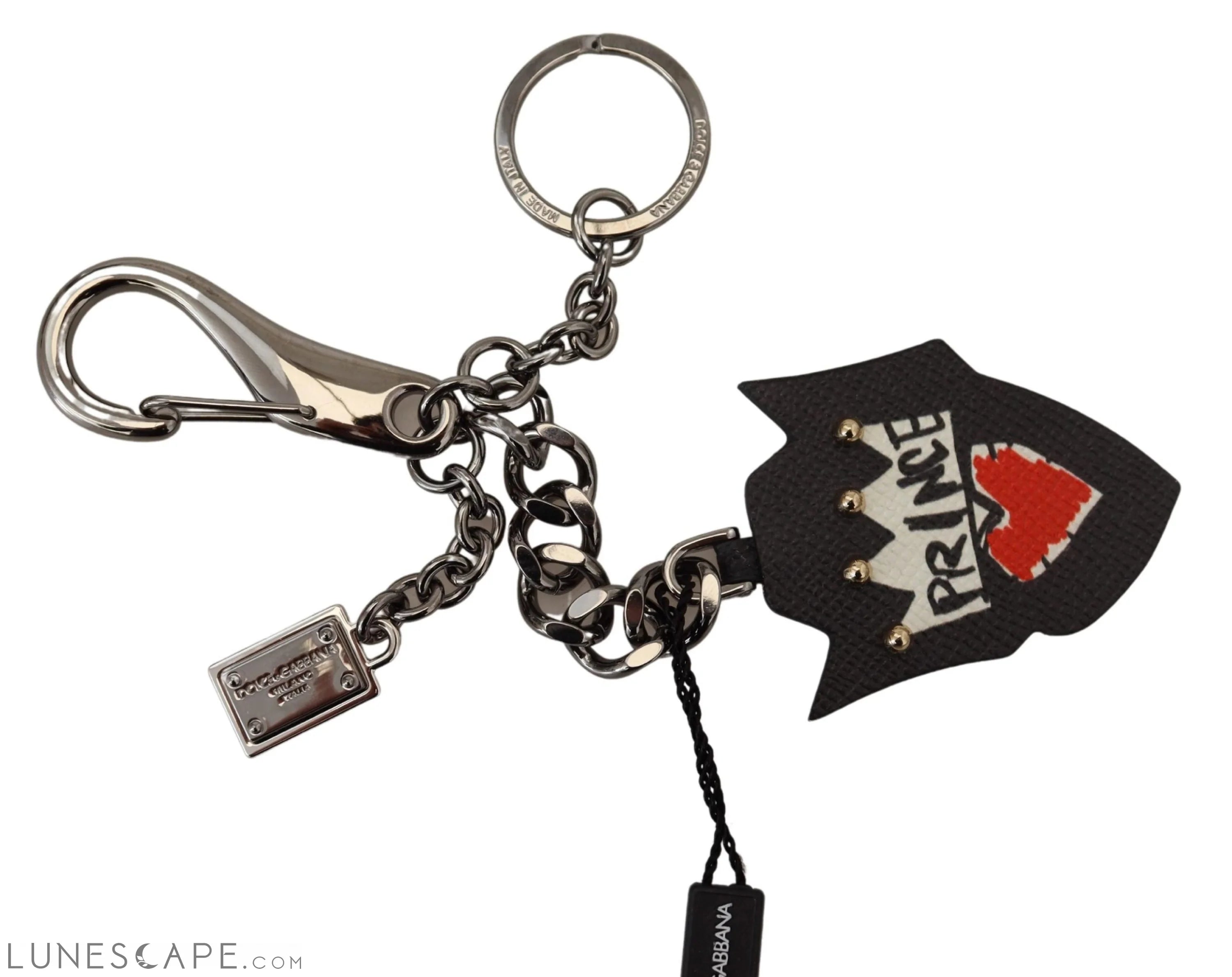 Dolce & Gabbana Elegant Silver and Black Designer Keychain LUNESCAPE