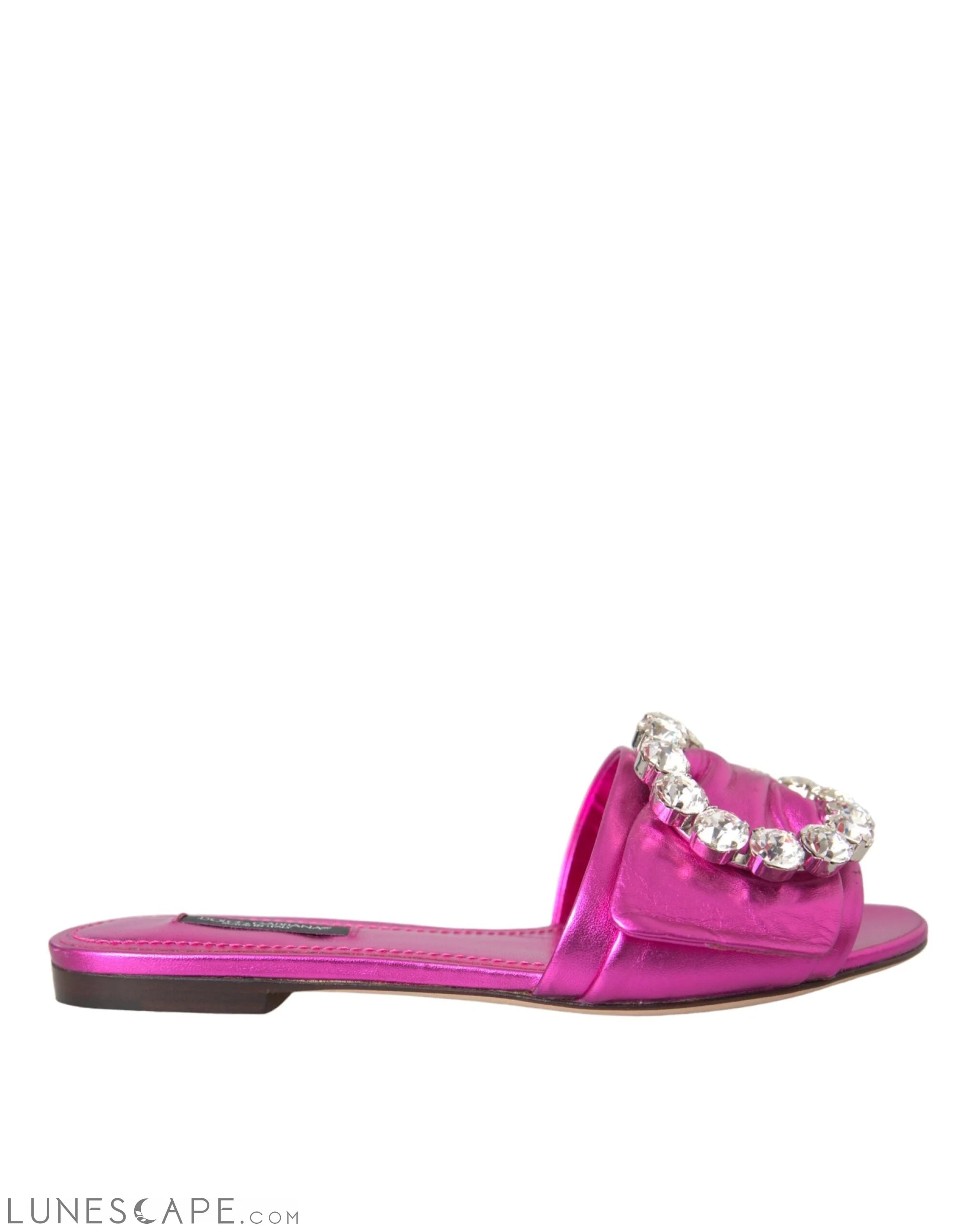 Dolce & Gabbana Fuchsia Crystal Leather Flats Sandals Shoes LUNESCAPE