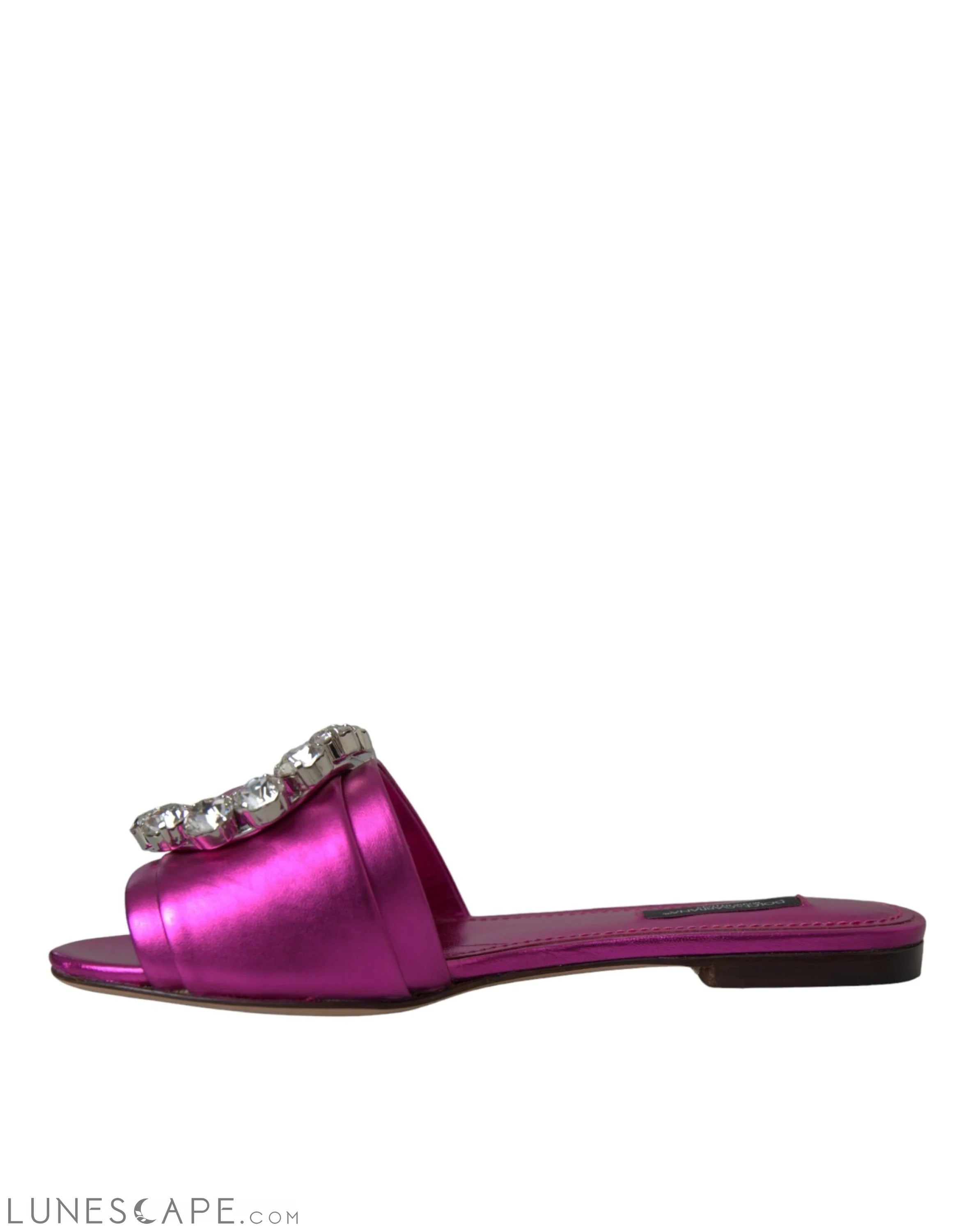 Dolce & Gabbana Fuchsia Crystal Leather Flats Sandals Shoes LUNESCAPE