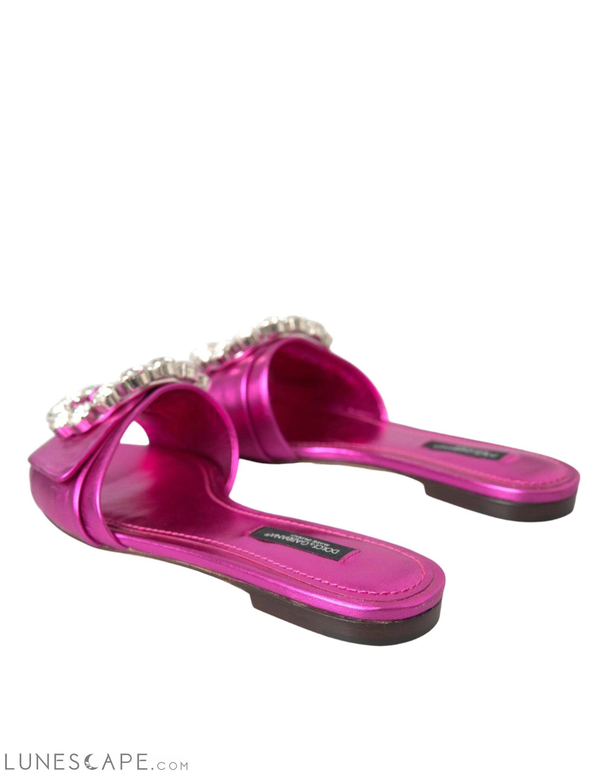 Dolce & Gabbana Fuchsia Crystal Leather Flats Sandals Shoes LUNESCAPE