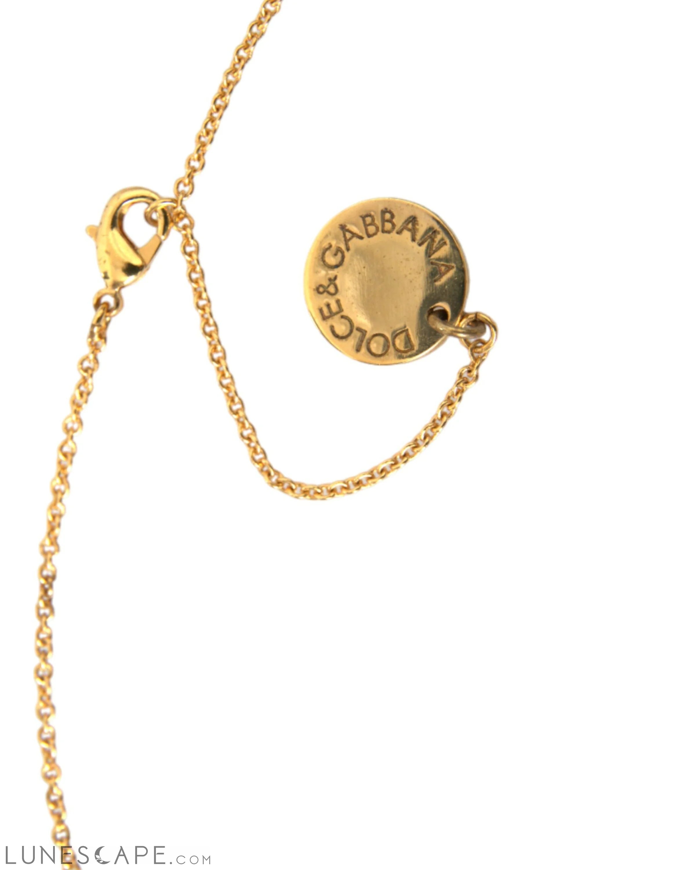 Dolce & Gabbana Gold Brass Chain Dog Heart Pendant Charm Necklace LUNESCAPE