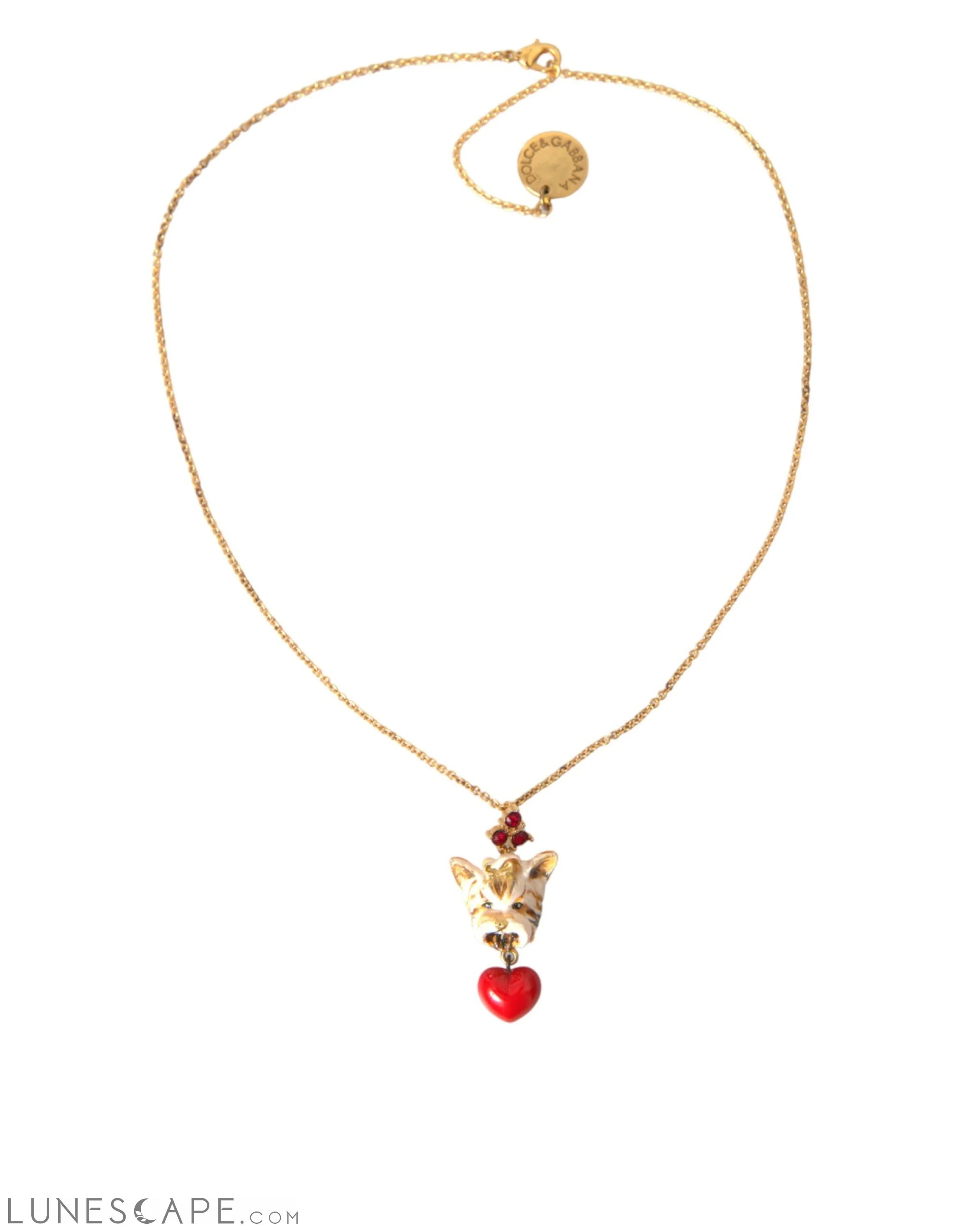 Dolce & Gabbana Gold Brass Chain Dog Heart Pendant Charm Necklace LUNESCAPE