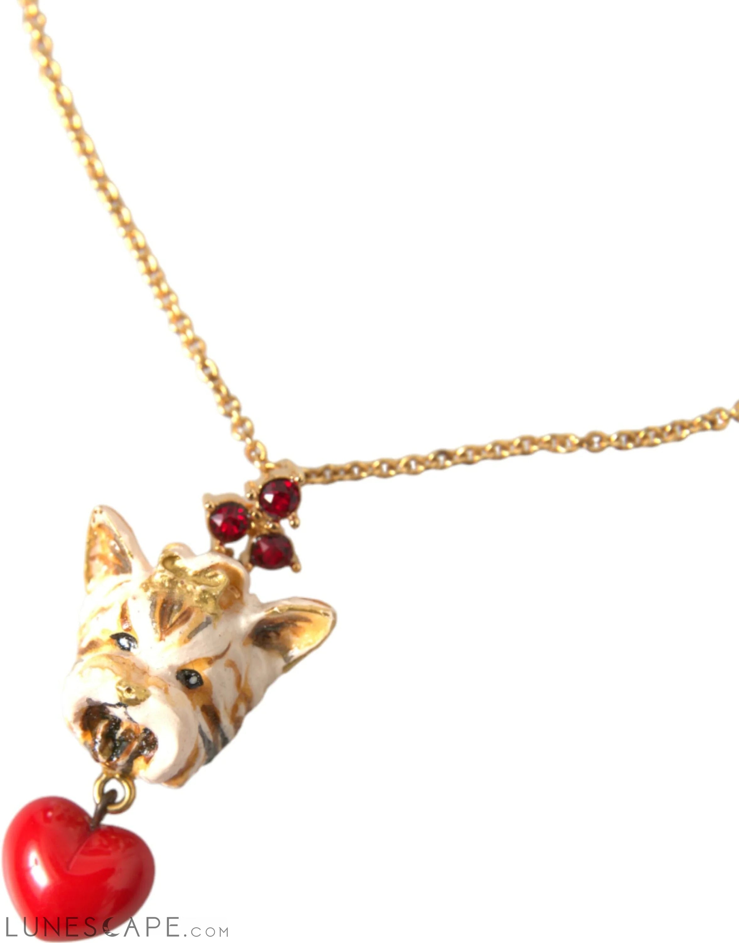 Dolce & Gabbana Gold Brass Chain Dog Heart Pendant Charm Necklace LUNESCAPE