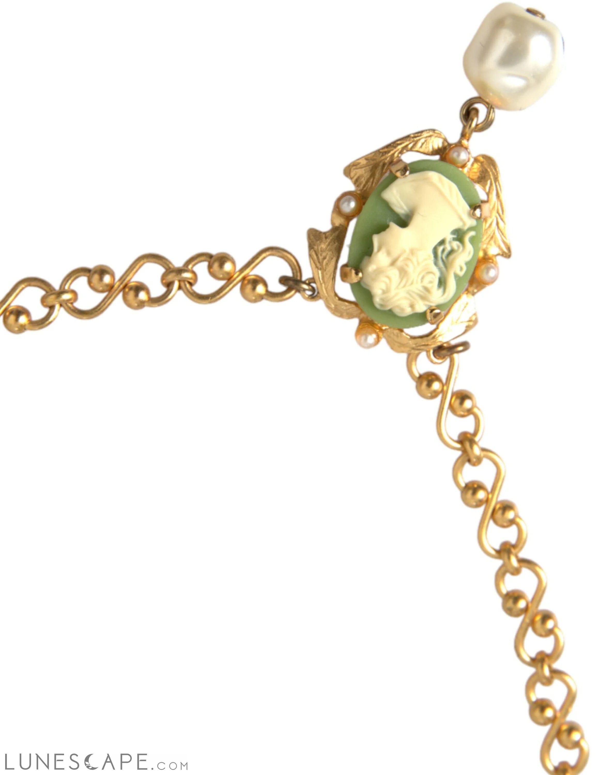 Dolce & Gabbana Gold Brass Chain Pearl Pendant Charm Necklace LUNESCAPE