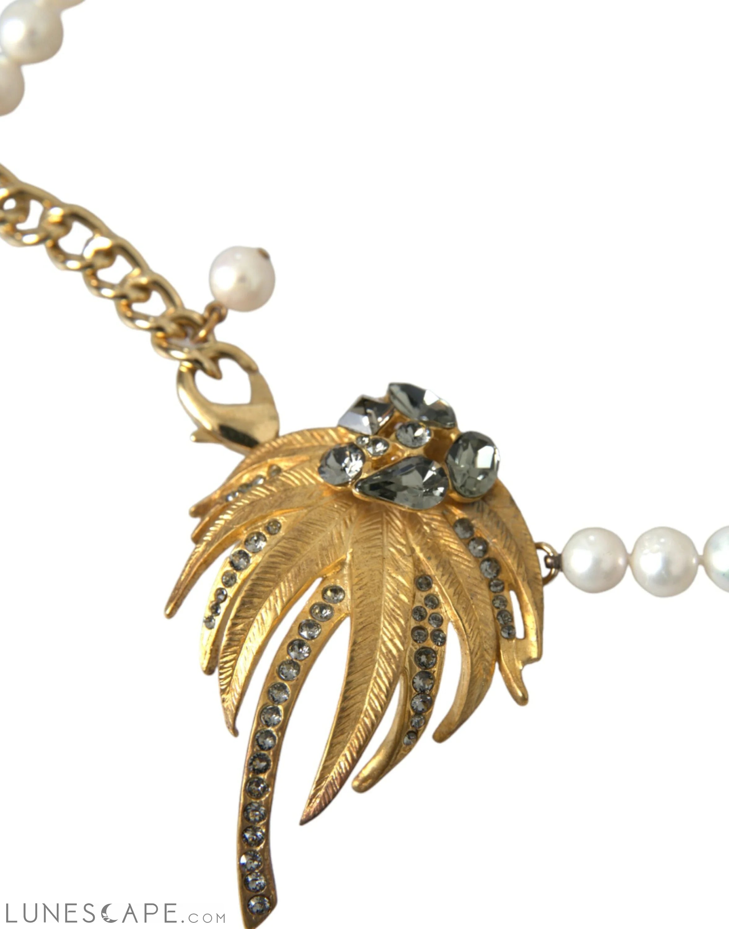 Dolce & Gabbana Gold Brass Crystal Pearl Tree Pendant Charm Necklace LUNESCAPE