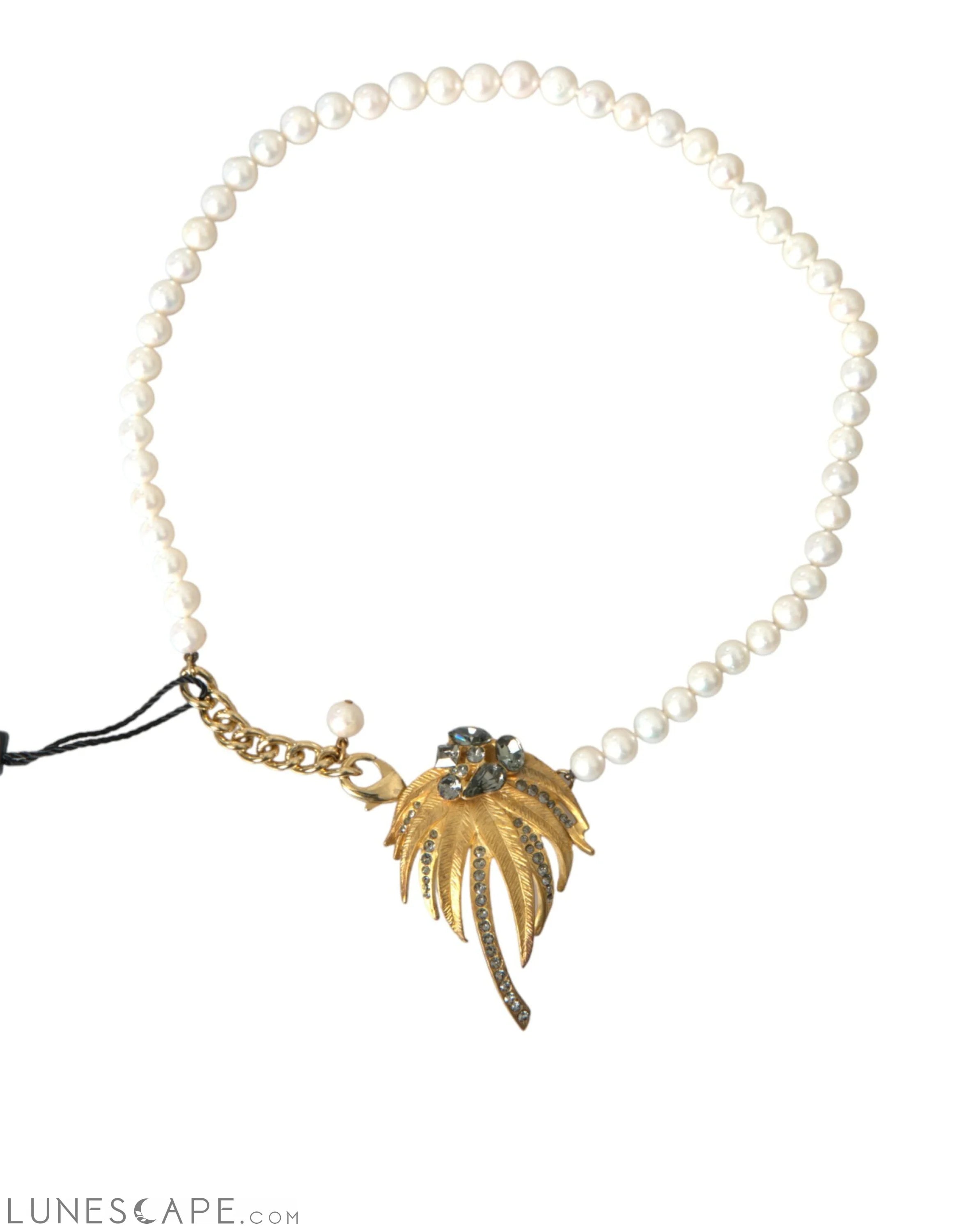 Dolce & Gabbana Gold Brass Crystal Pearl Tree Pendant Charm Necklace LUNESCAPE