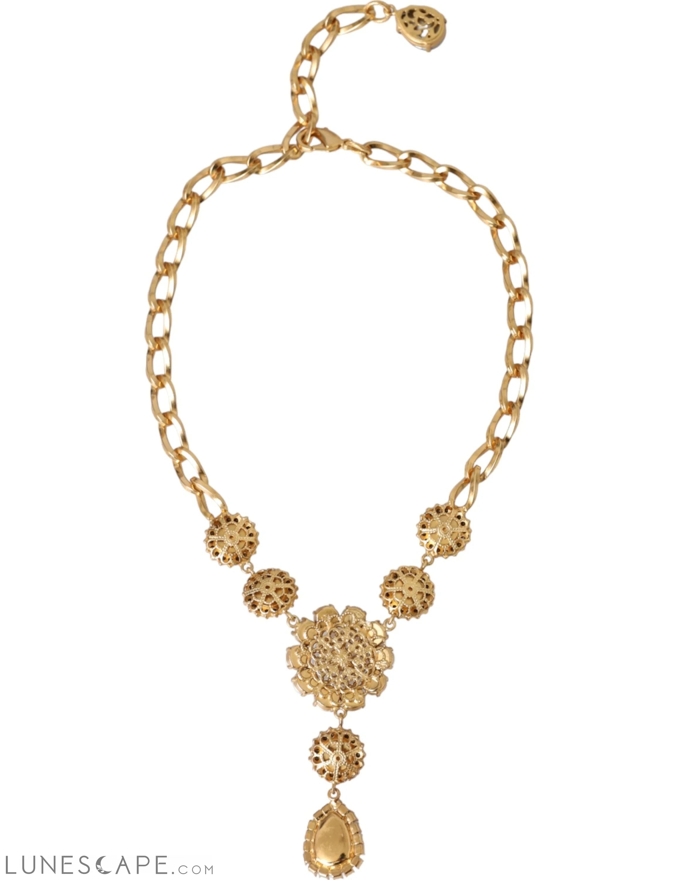 Dolce & Gabbana Gold Brass Crystal Purple Pink Pearl Pendants Necklace LUNESCAPE