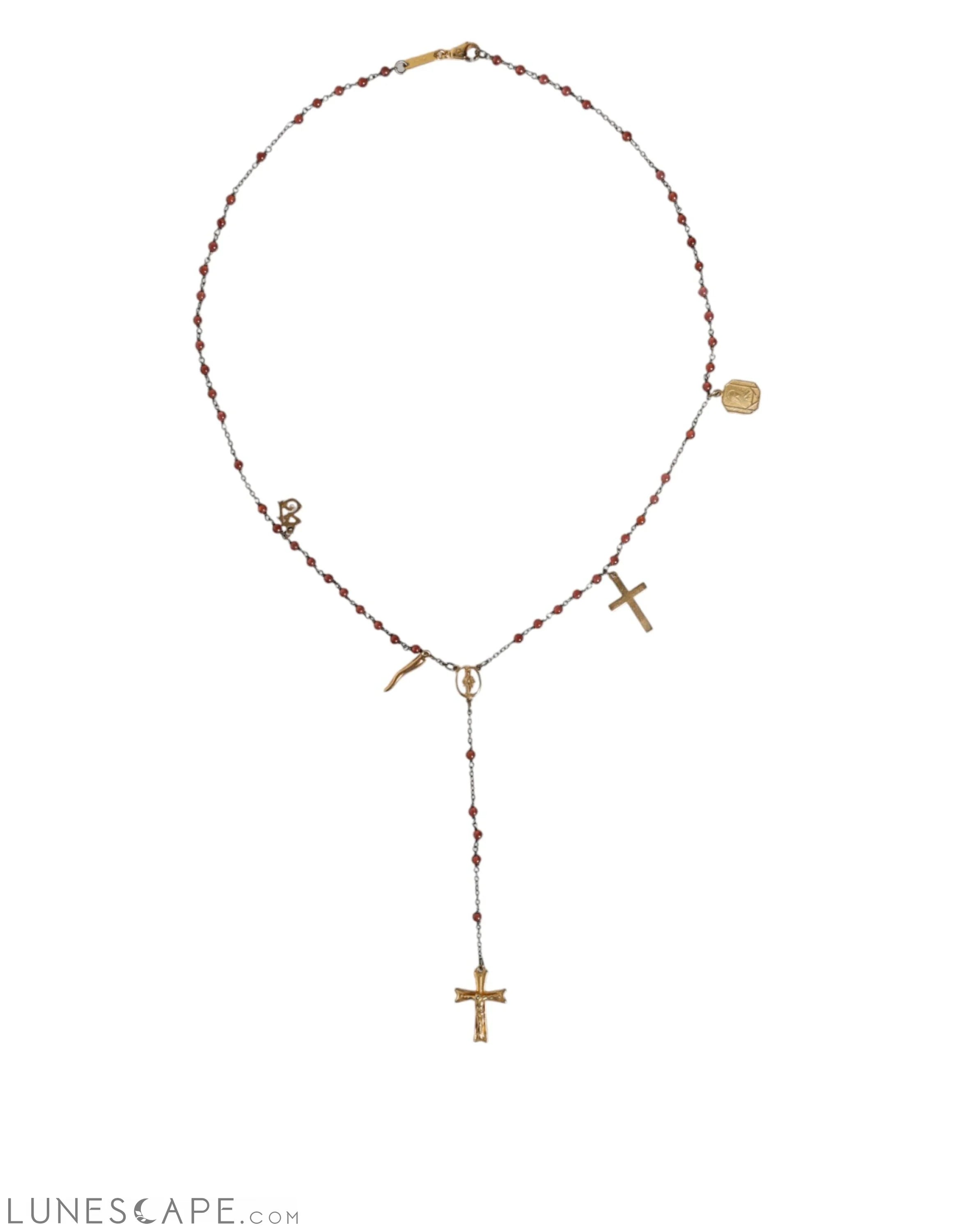 Dolce & Gabbana Gold Chain Brass Beaded Rosary Cross Pendant Necklace LUNESCAPE