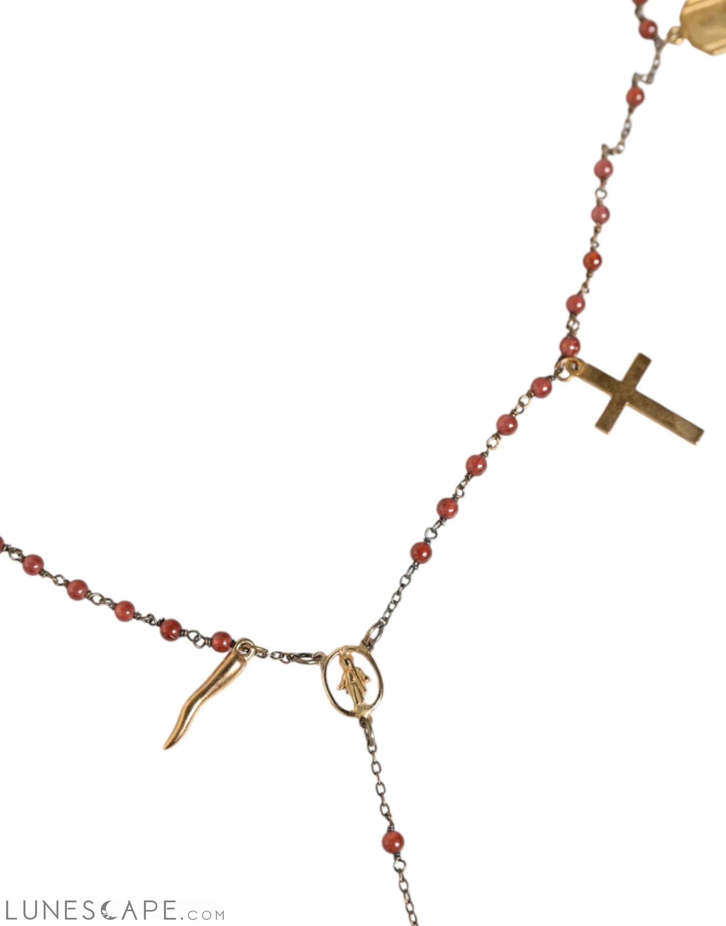 Dolce & Gabbana Gold Chain Brass Beaded Rosary Cross Pendant Necklace LUNESCAPE