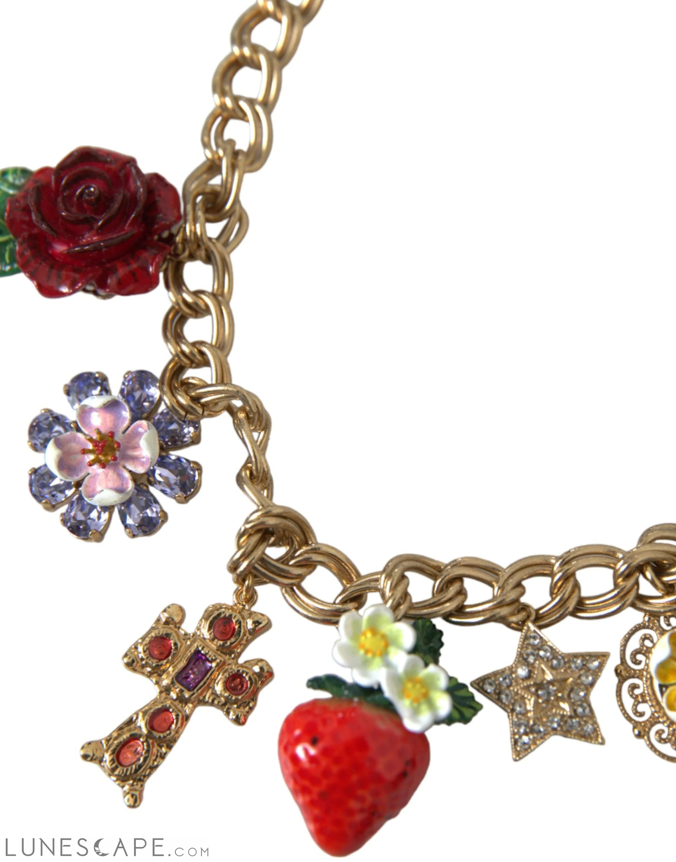 Dolce & Gabbana Gold Chain Rose Cross Strawberry Star Pendant Necklace LUNESCAPE