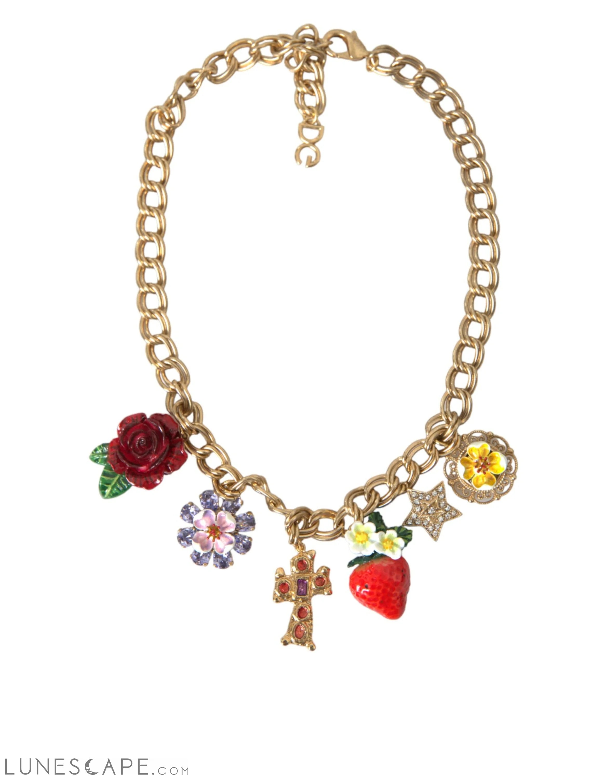 Dolce & Gabbana Gold Chain Rose Cross Strawberry Star Pendant Necklace LUNESCAPE