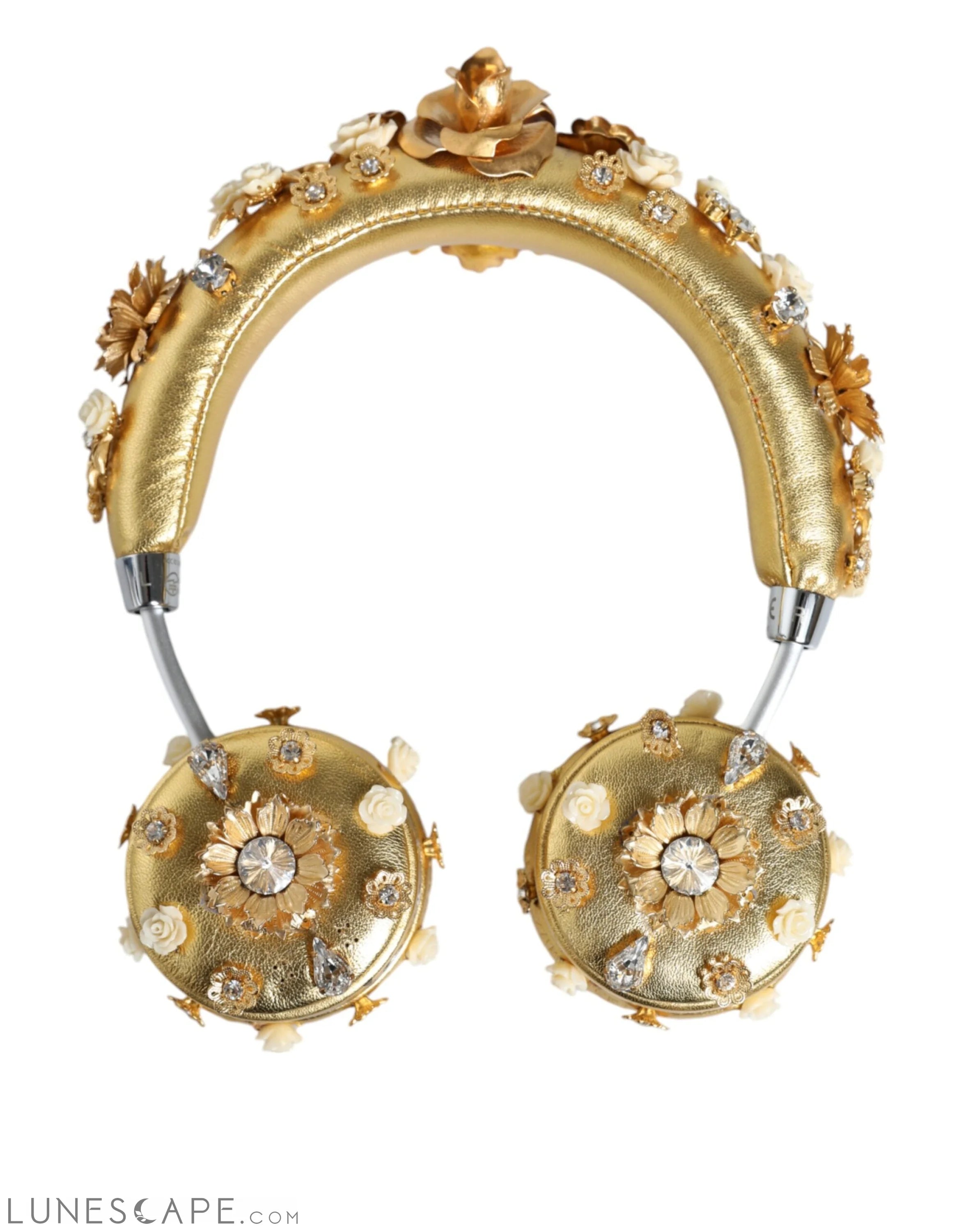 Dolce & Gabbana Gold Leather Floral Crystal Angel Headphones LUNESCAPE