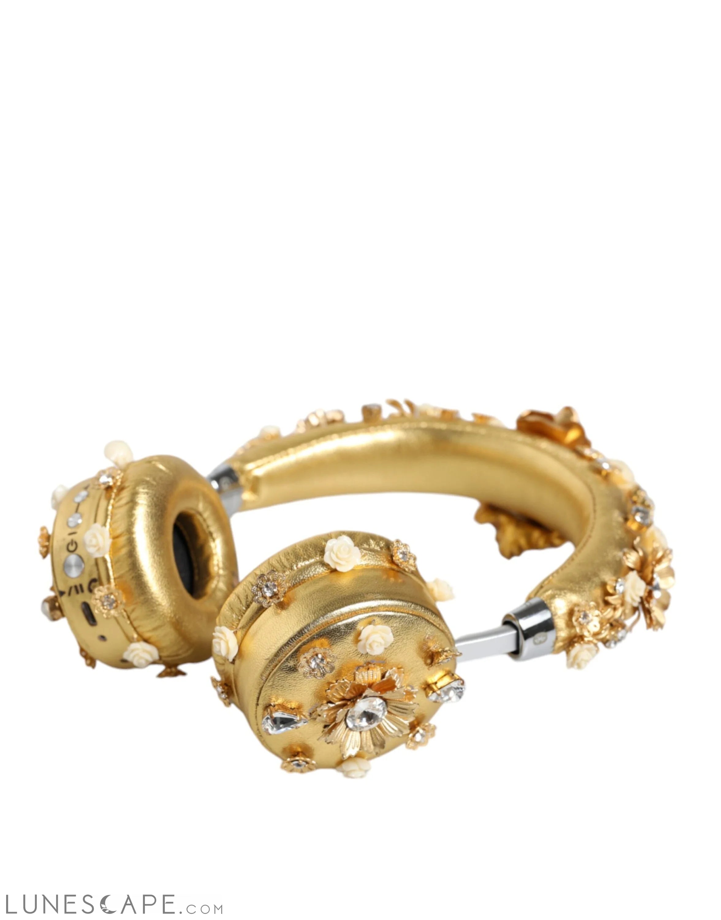 Dolce & Gabbana Gold Leather Floral Crystal Angel Headphones LUNESCAPE