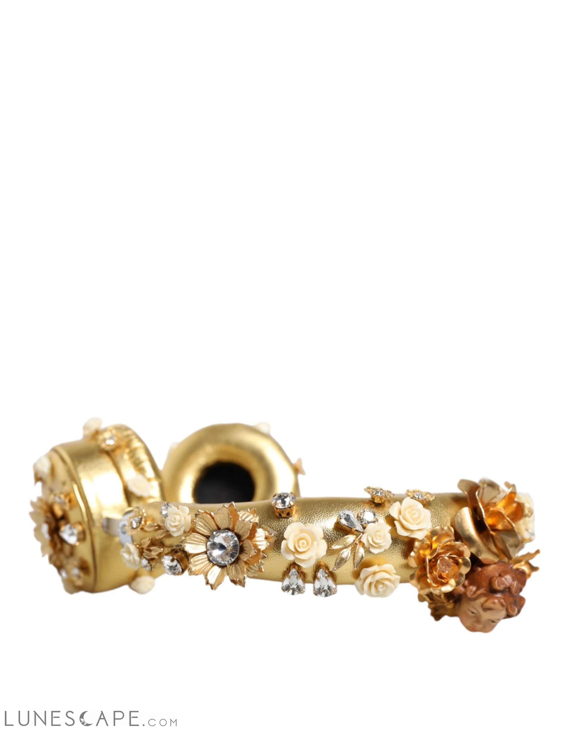 Dolce & Gabbana Gold Leather Floral Crystal Angel Headphones LUNESCAPE