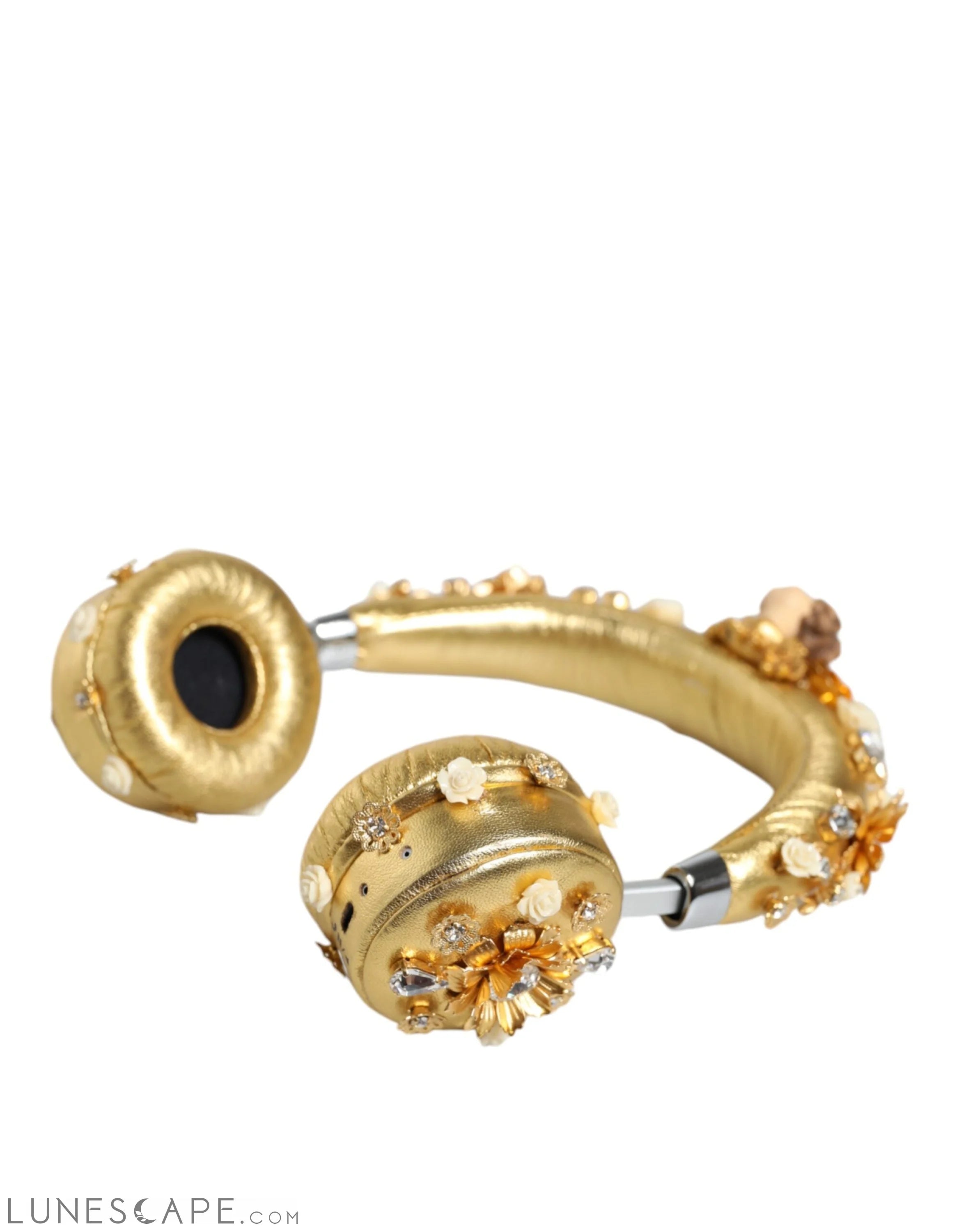 Dolce & Gabbana Gold Leather Floral Crystal Angel Headset Headphones LUNESCAPE