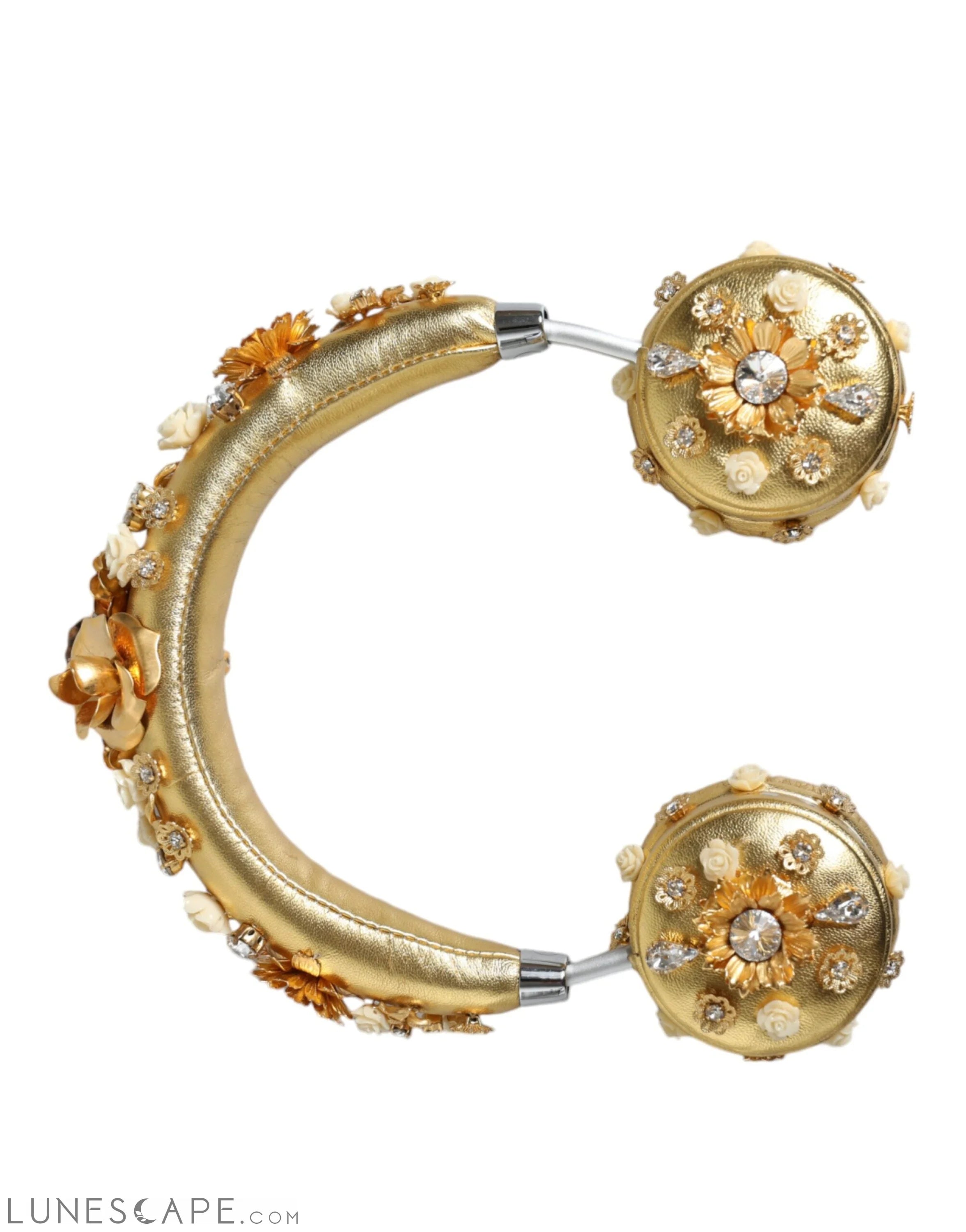 Dolce & Gabbana Gold Leather Floral Crystal Angel Headset Headphones LUNESCAPE