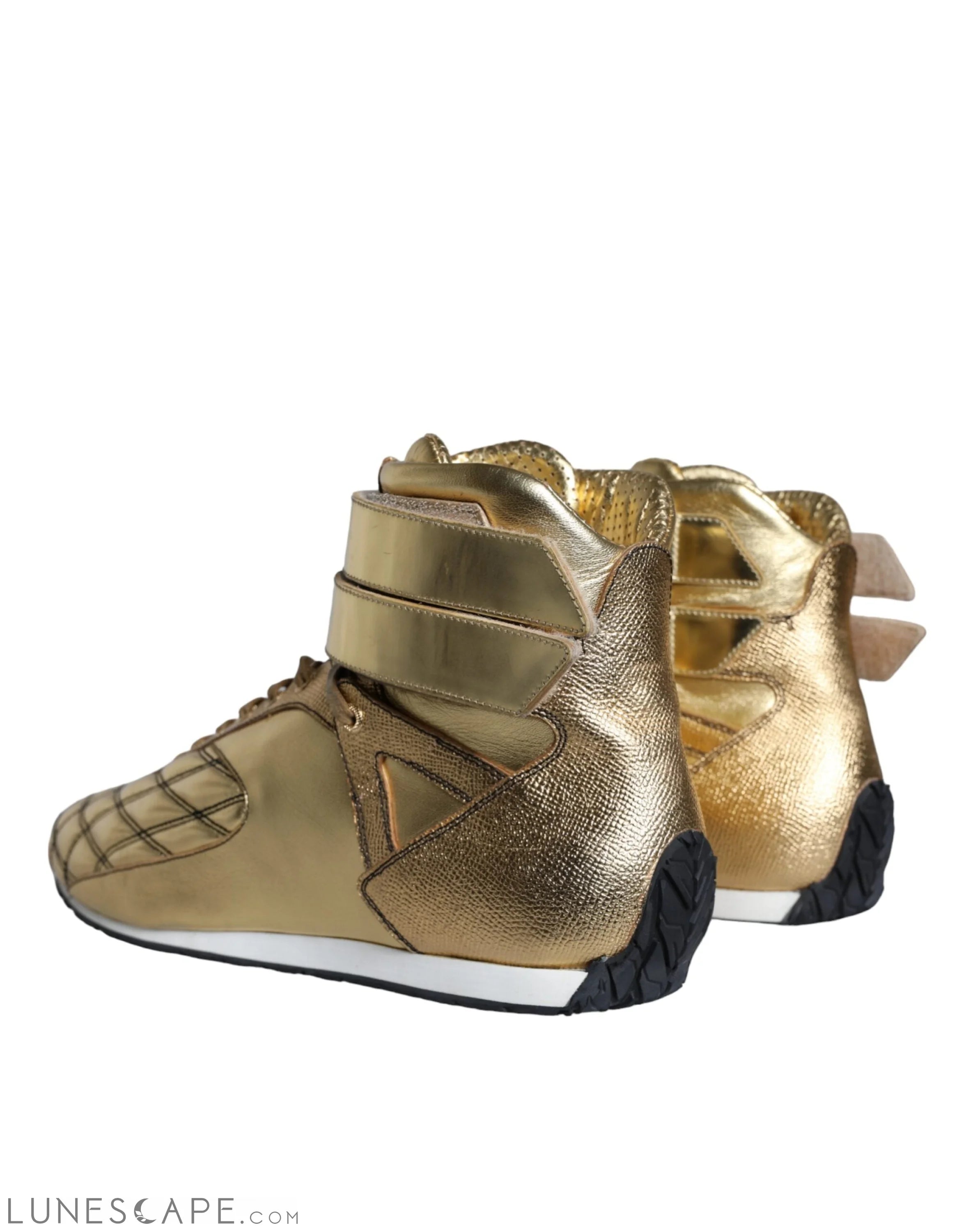 Dolce & Gabbana Gold Leather Sartoria High Top Sneakers Shoes LUNESCAPE