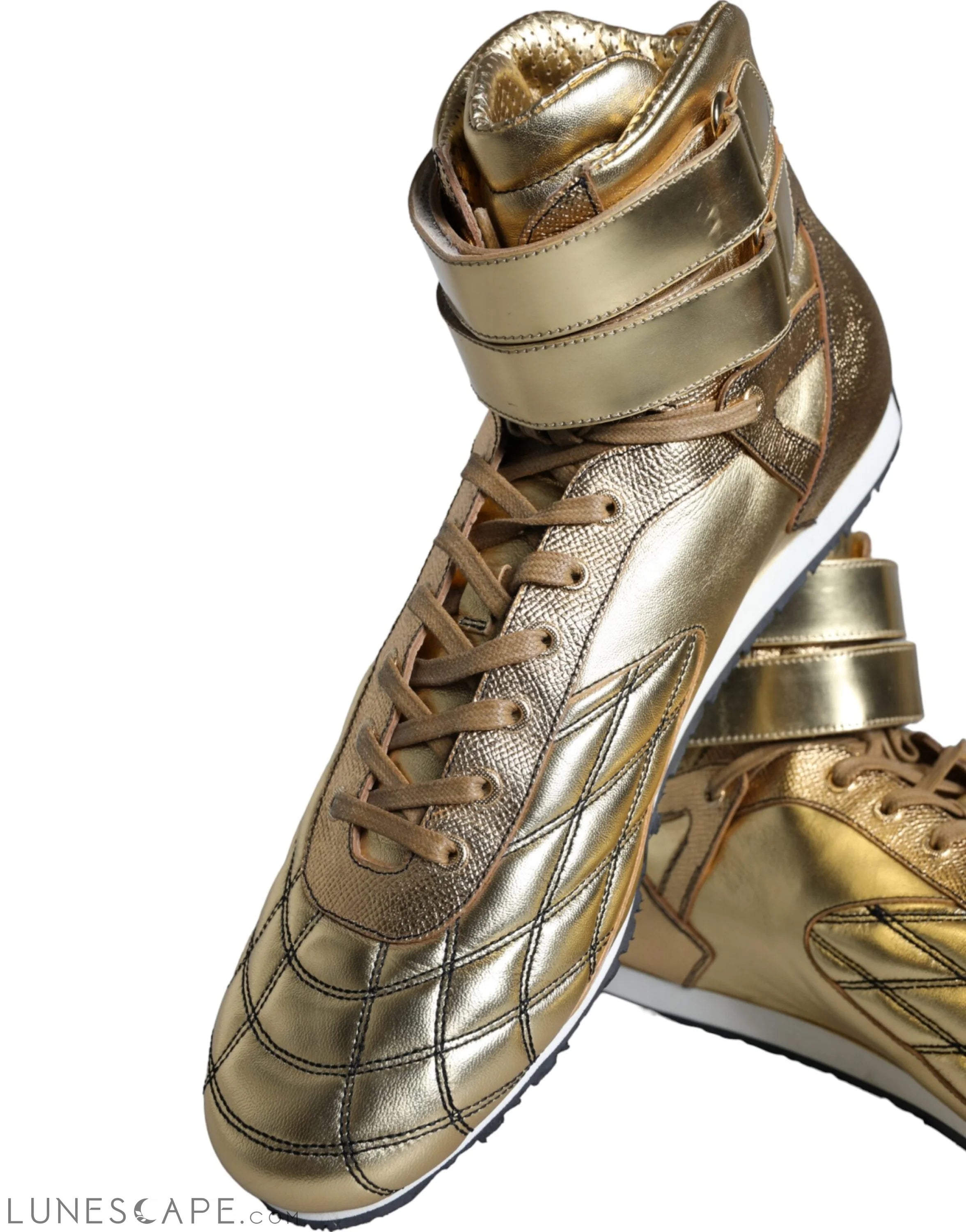 Dolce & Gabbana Gold Leather Sartoria High Top Sneakers Shoes LUNESCAPE