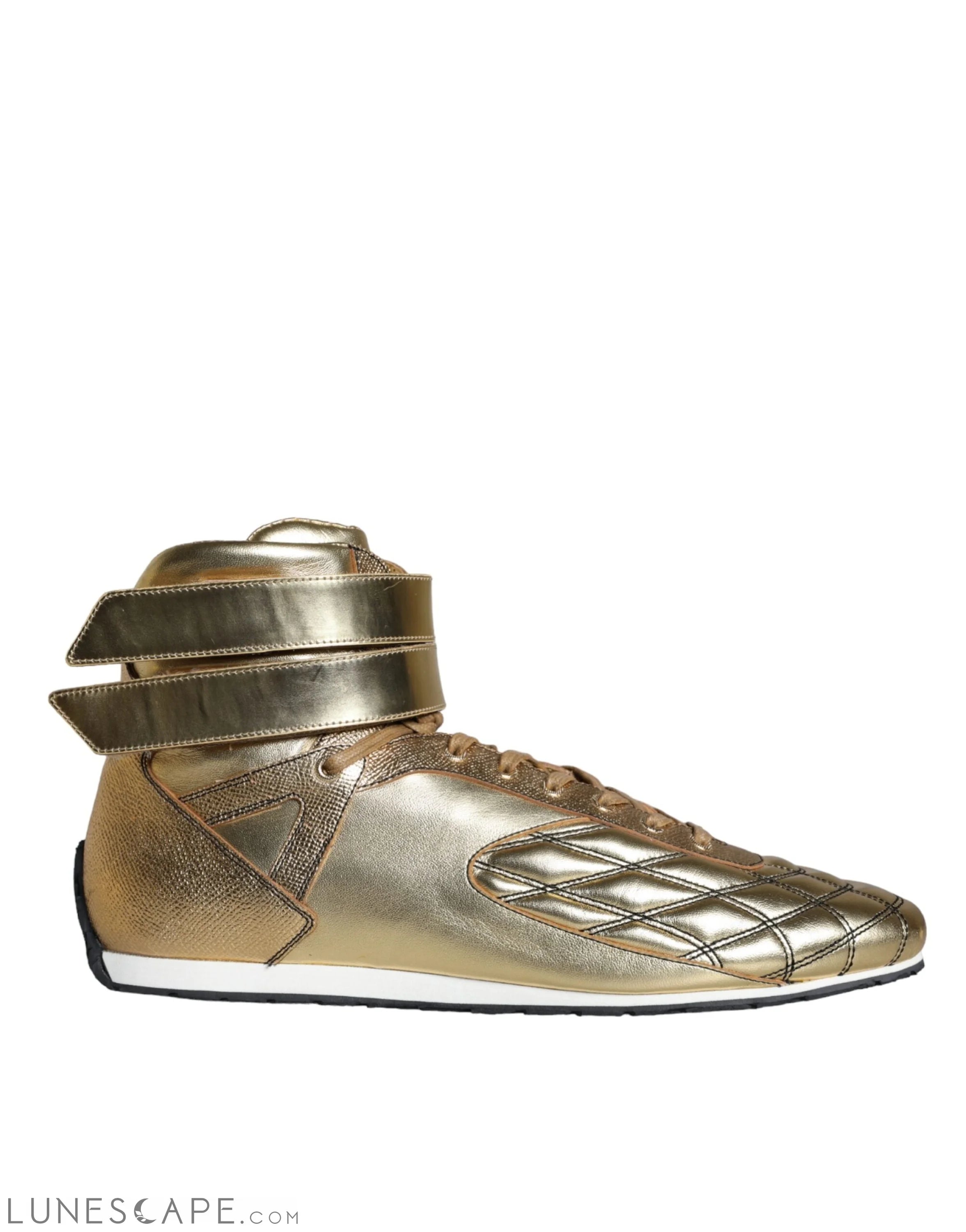 Dolce & Gabbana Gold Leather Sartoria High Top Sneakers Shoes LUNESCAPE