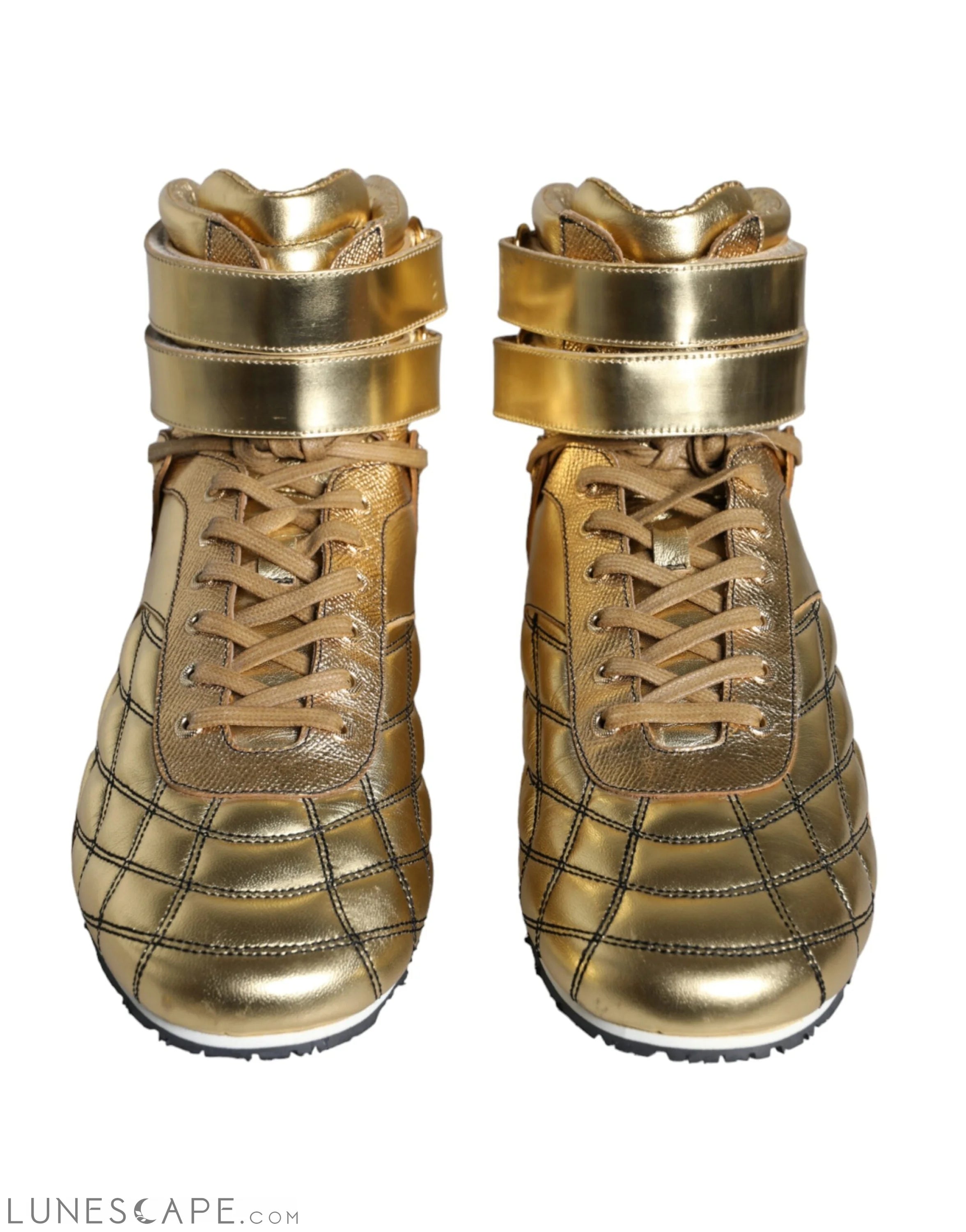 Dolce & Gabbana Gold Leather Sartoria High Top Sneakers Shoes LUNESCAPE