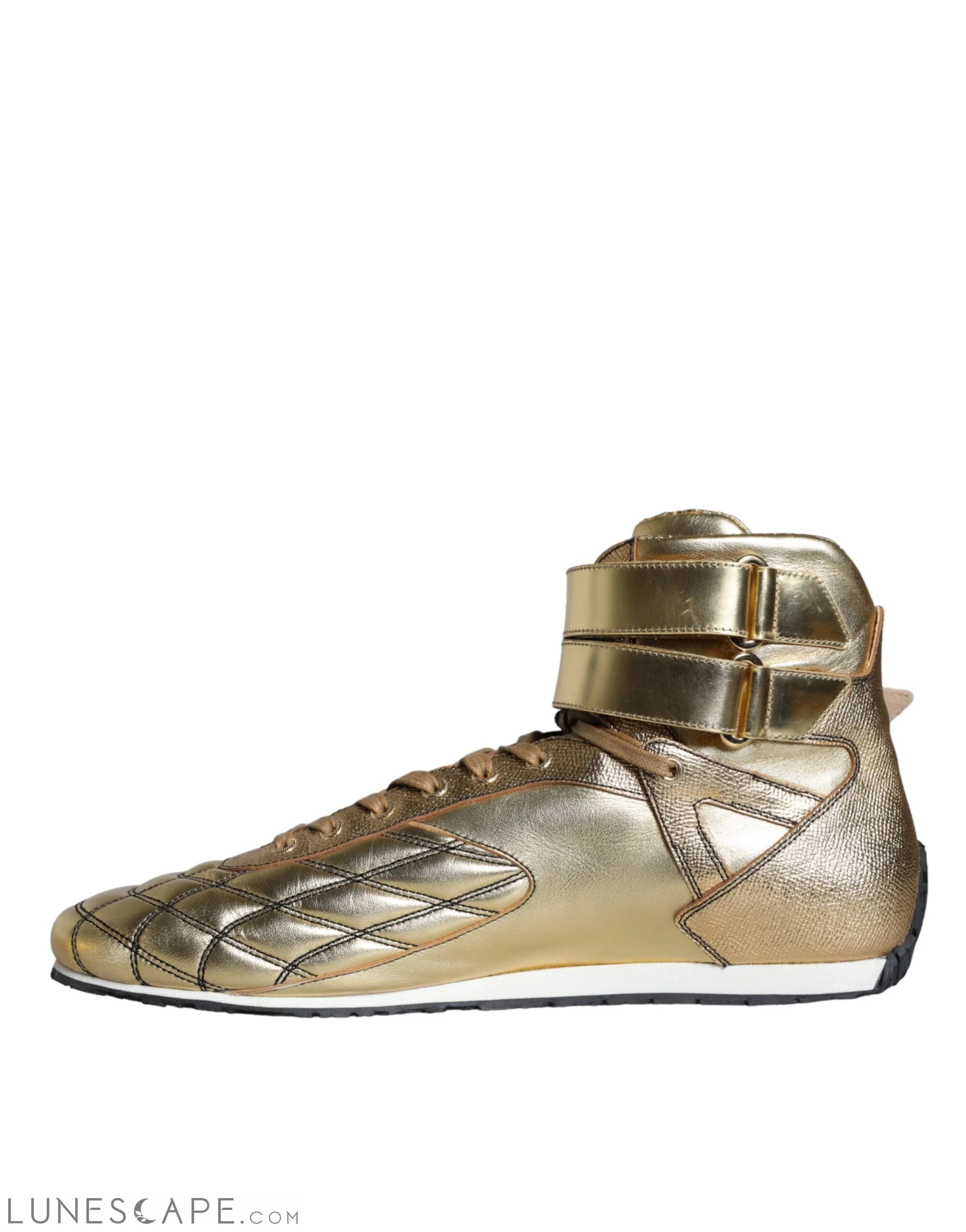 Dolce & Gabbana Gold Leather Sartoria High Top Sneakers Shoes LUNESCAPE