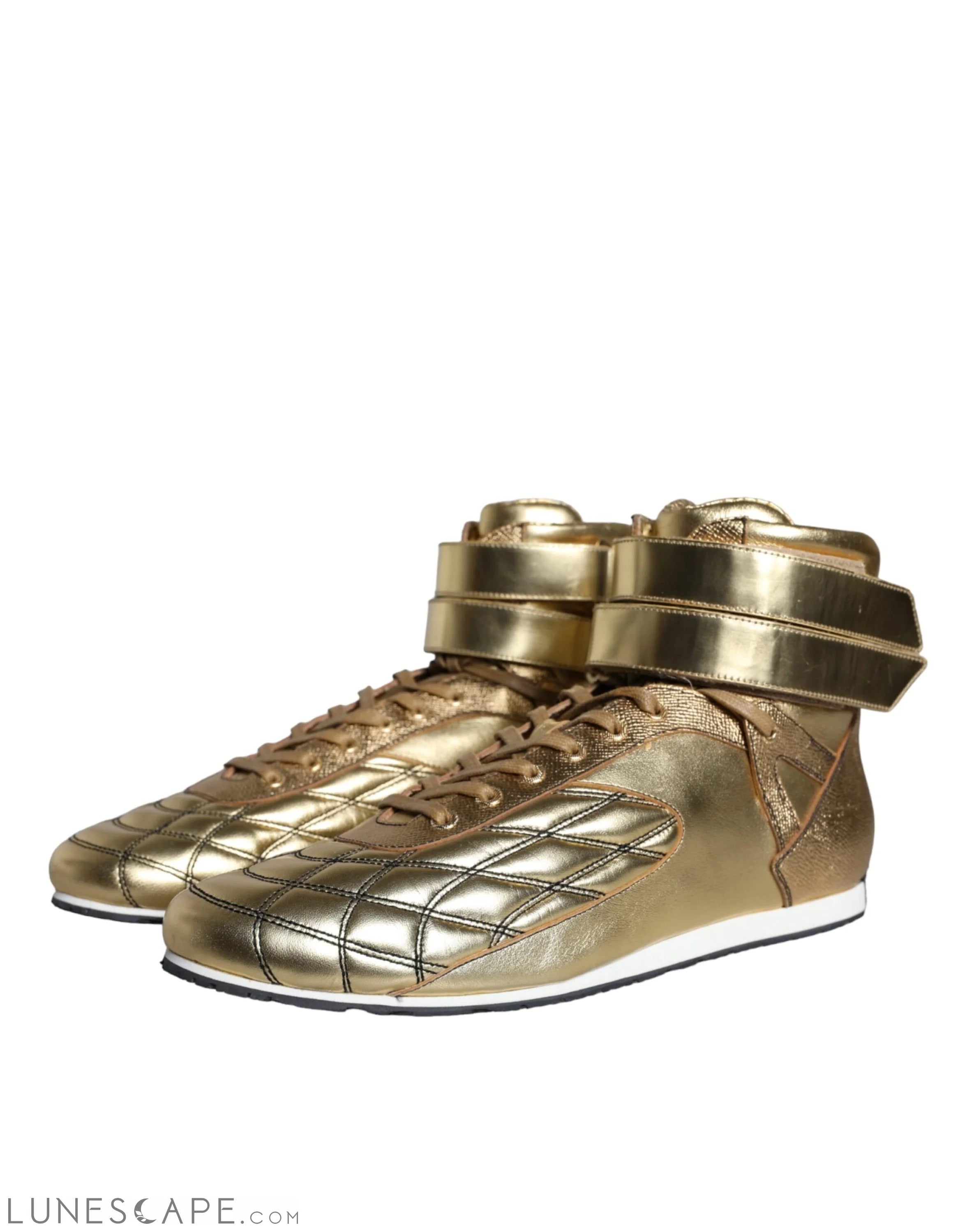 Dolce & Gabbana Gold Leather Sartoria High Top Sneakers Shoes LUNESCAPE