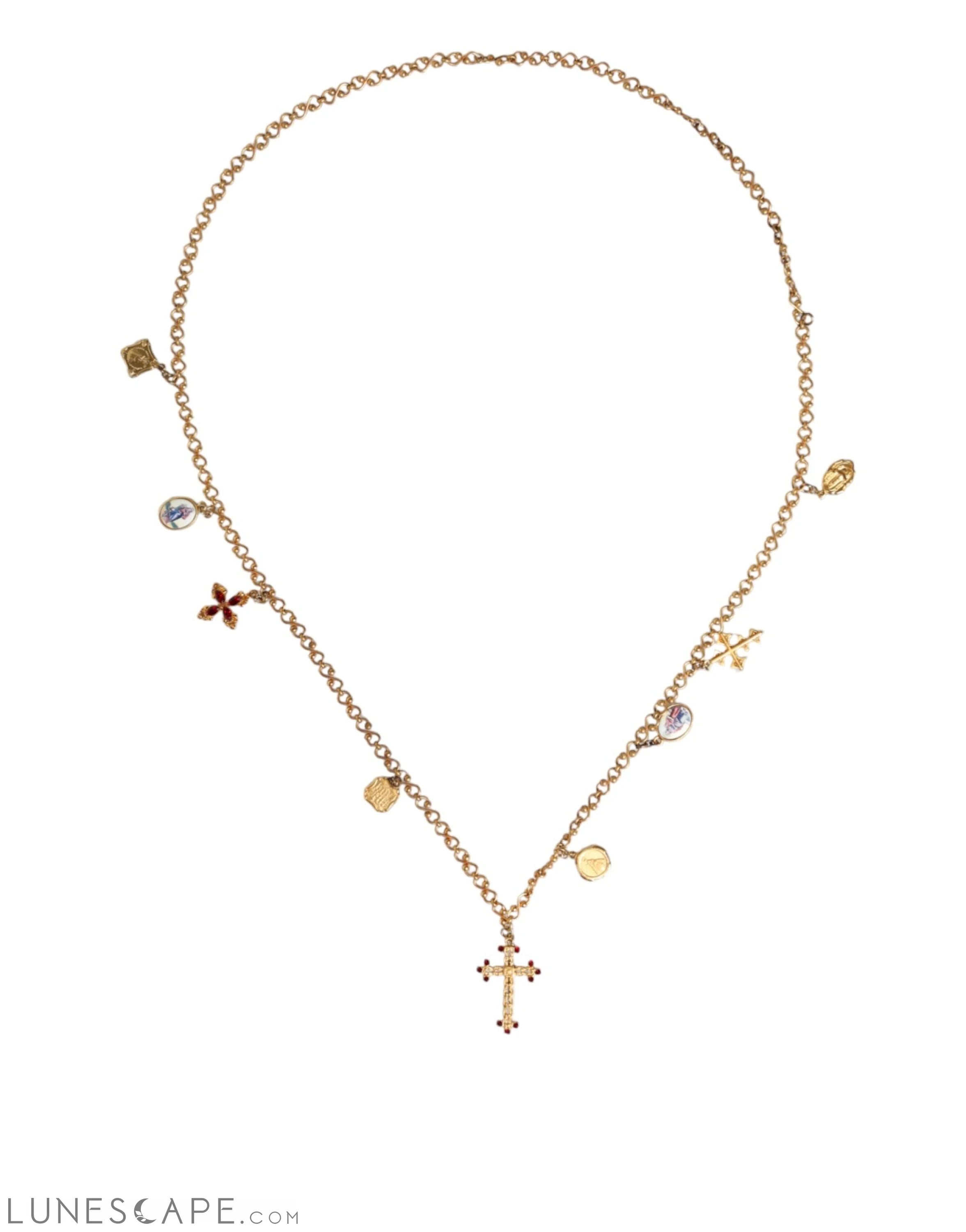Dolce & Gabbana Gold Tone Brass Chain Religious Cross Pendant Necklace LUNESCAPE