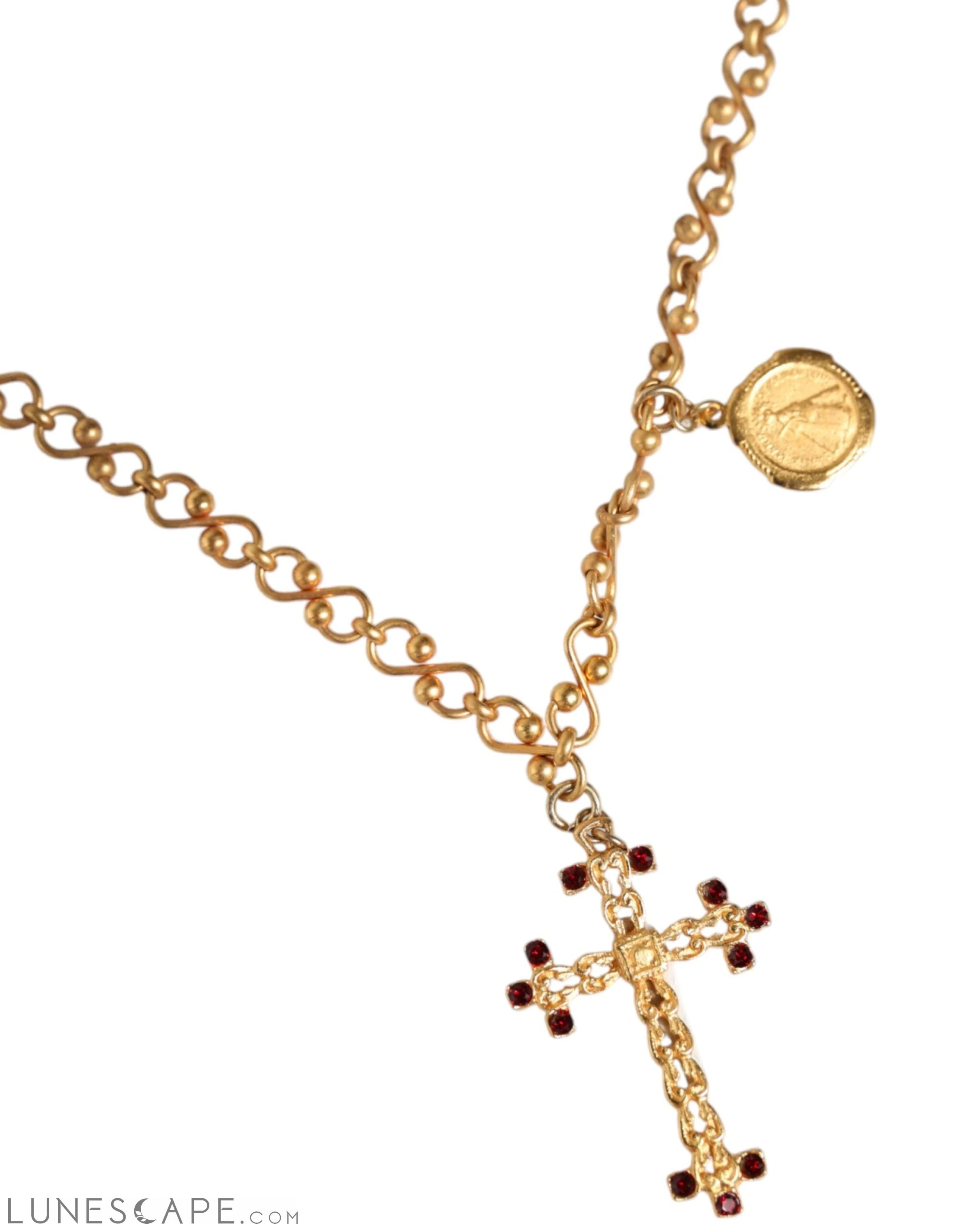 Dolce & Gabbana Gold Tone Brass Chain Religious Cross Pendant Necklace LUNESCAPE