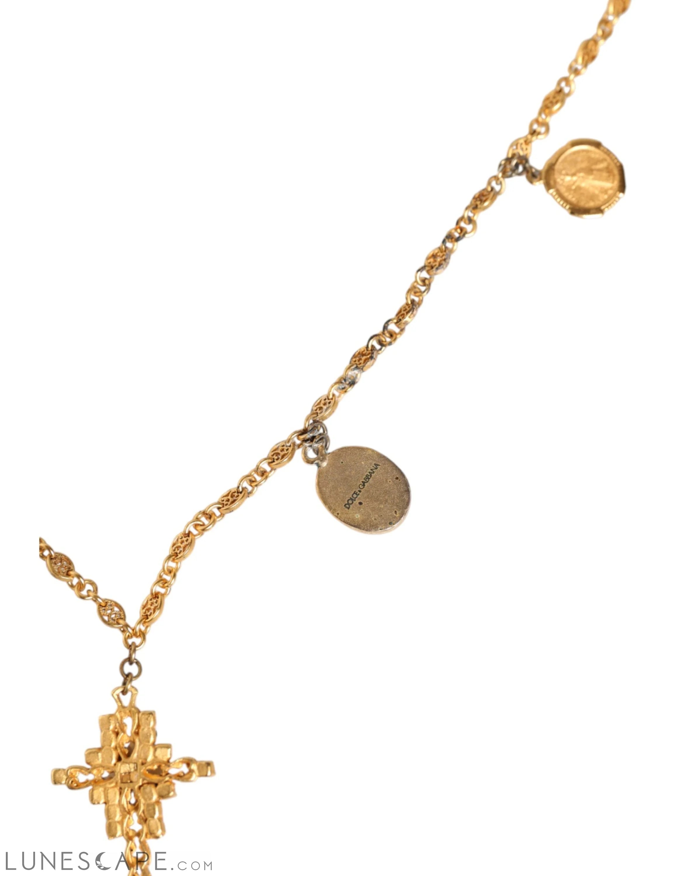 Dolce & Gabbana Gold Tone Brass Chain Religious Cross Pendant Necklace LUNESCAPE