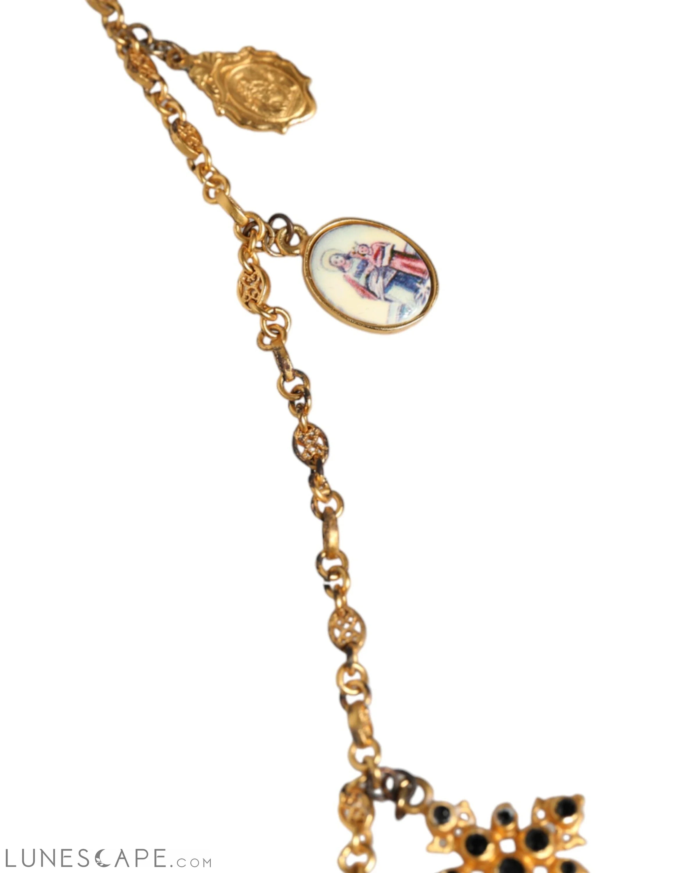Dolce & Gabbana Gold Tone Brass Chain Religious Cross Pendant Necklace LUNESCAPE