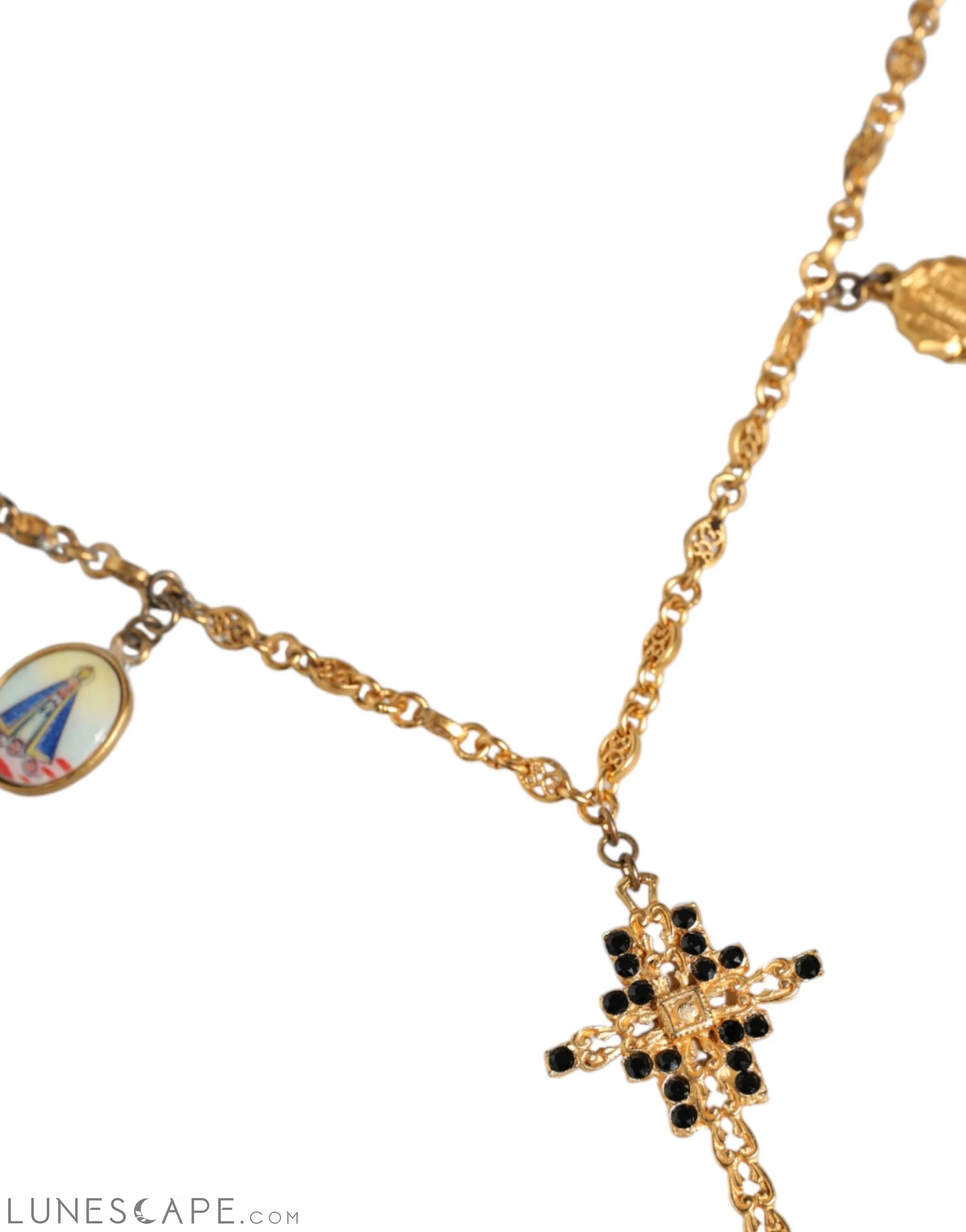 Dolce & Gabbana Gold Tone Brass Chain Religious Cross Pendant Necklace LUNESCAPE