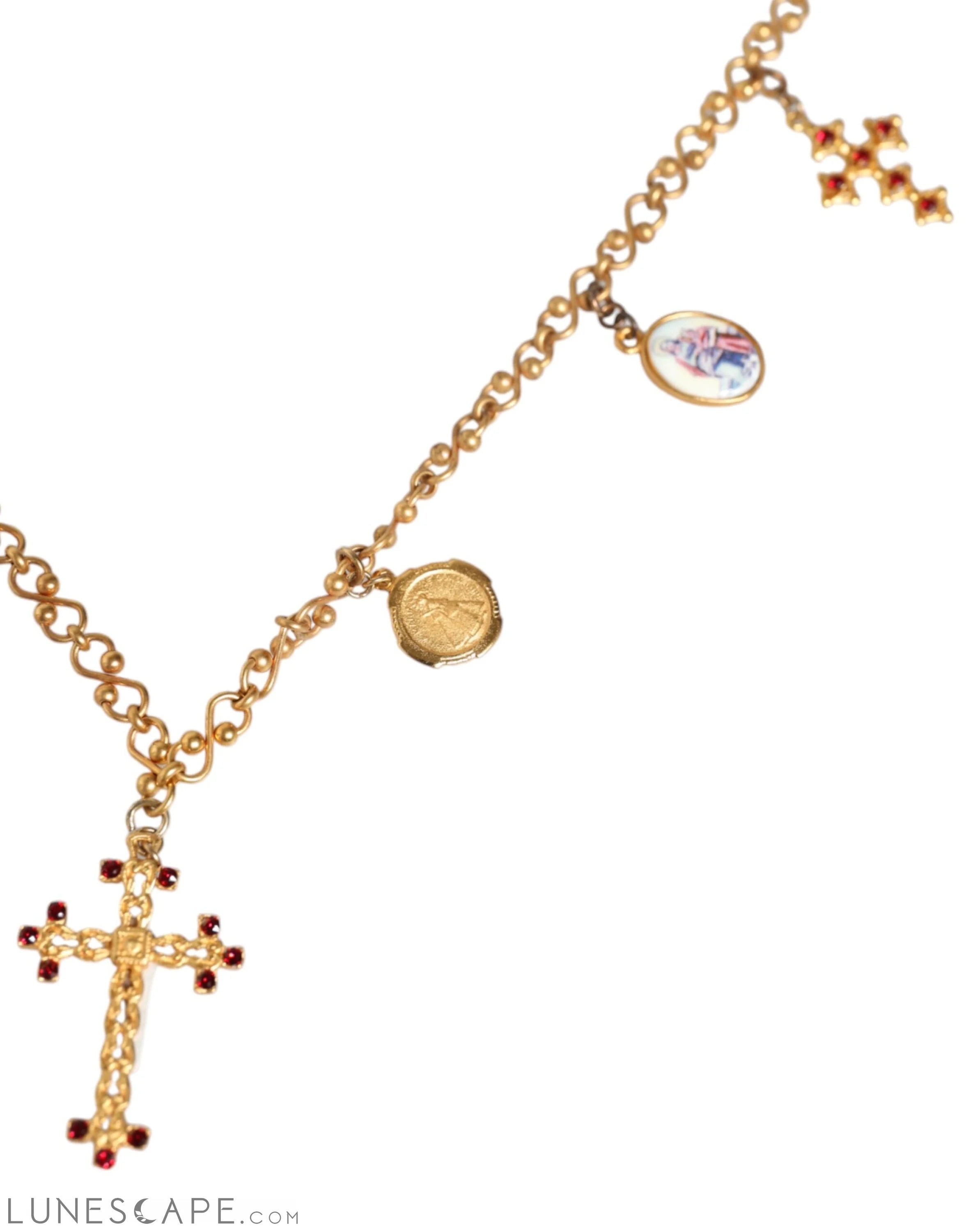 Dolce & Gabbana Gold Tone Brass Chain Religious Cross Pendant Necklace LUNESCAPE