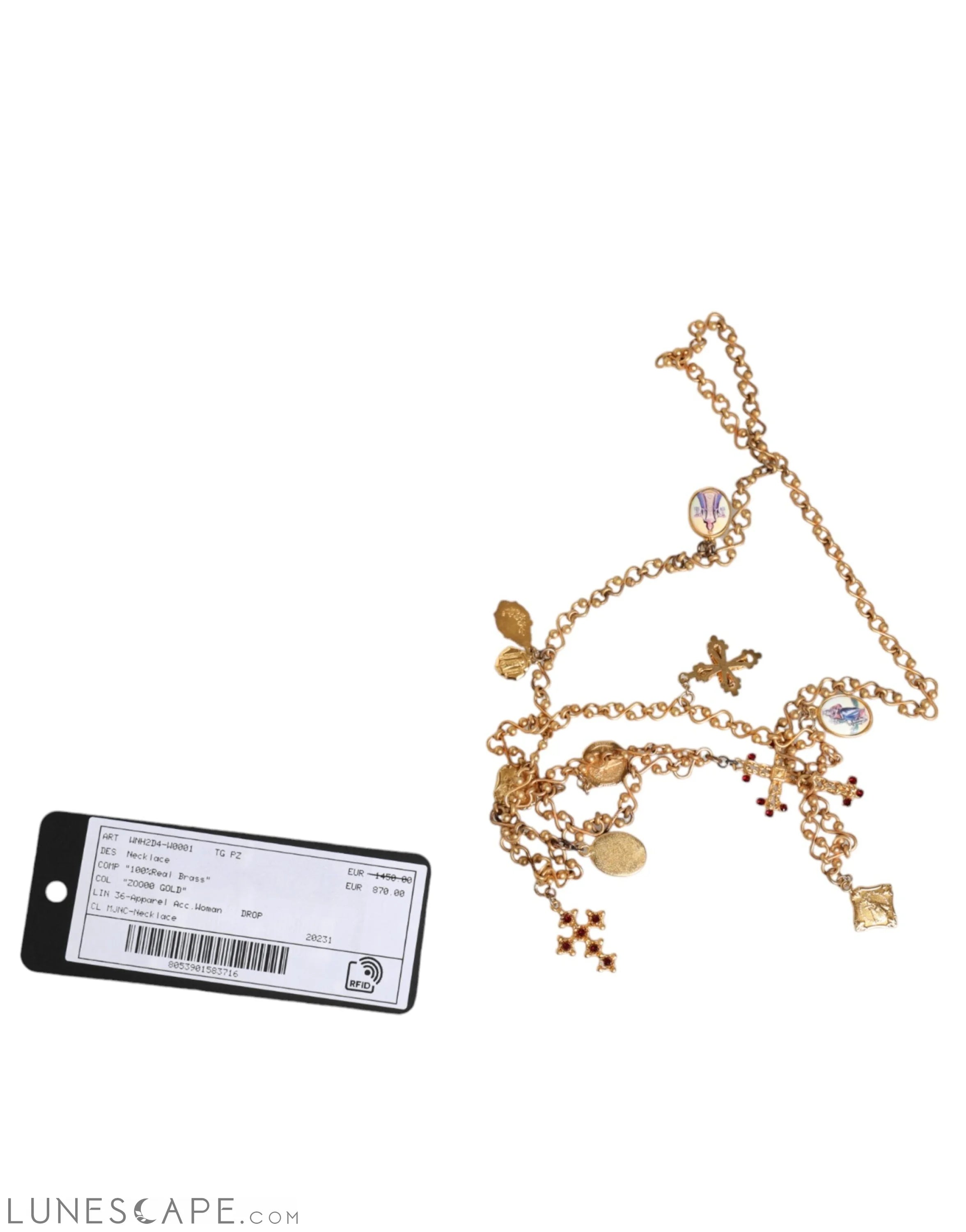 Dolce & Gabbana Gold Tone Brass Chain Religious Cross Pendant Necklace LUNESCAPE