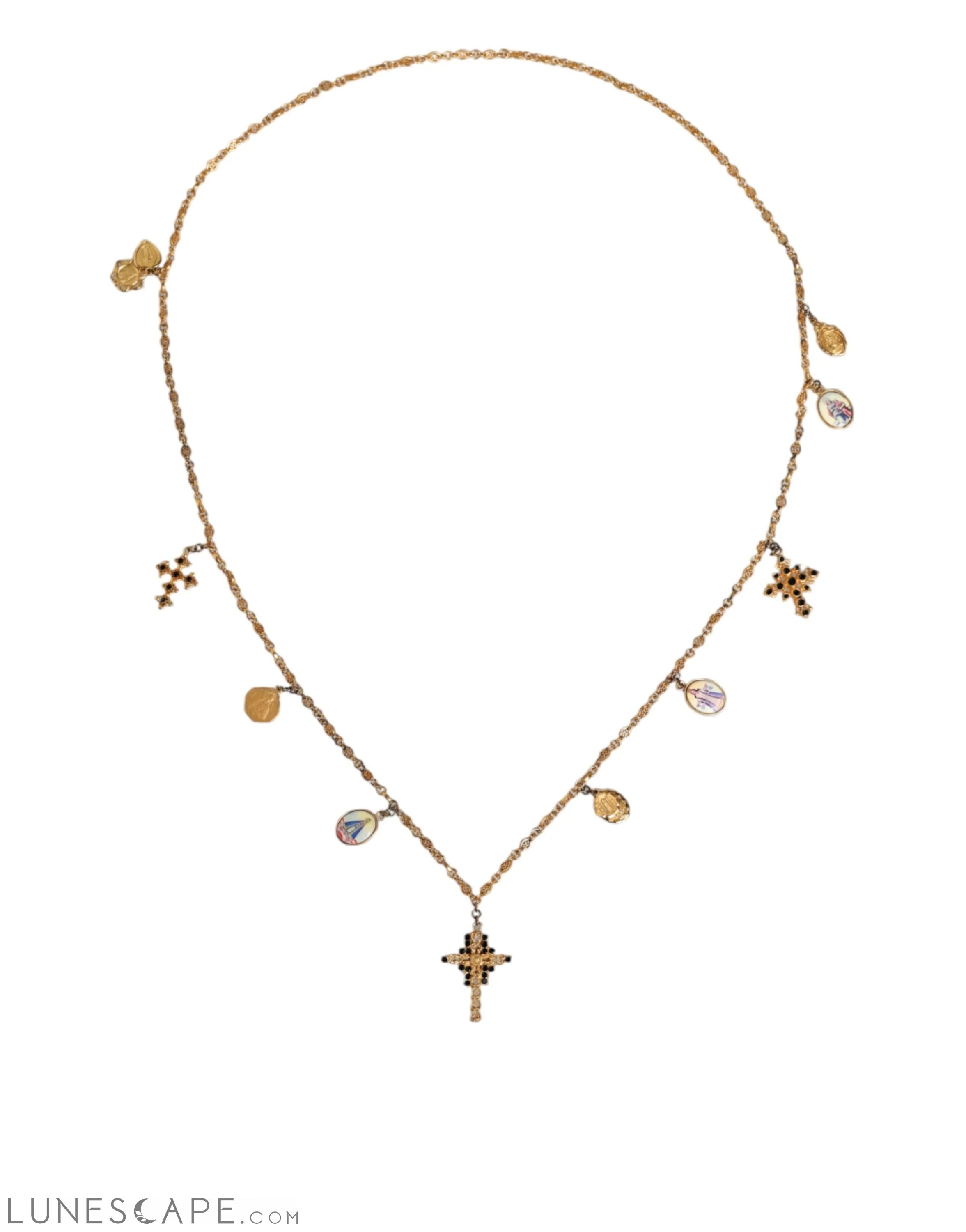 Dolce & Gabbana Gold Tone Brass Chain Religious Cross Pendant Necklace LUNESCAPE