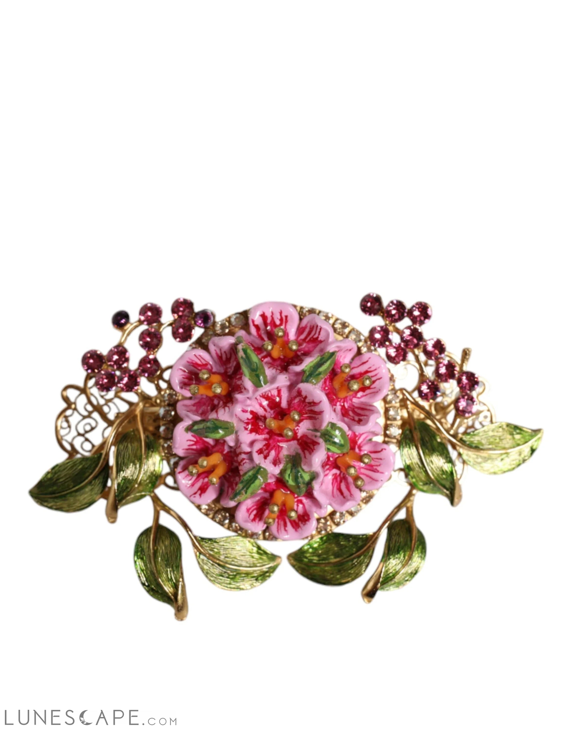 Dolce & Gabbana Gold Tone Brass Crystal Floral Hair Clip LUNESCAPE