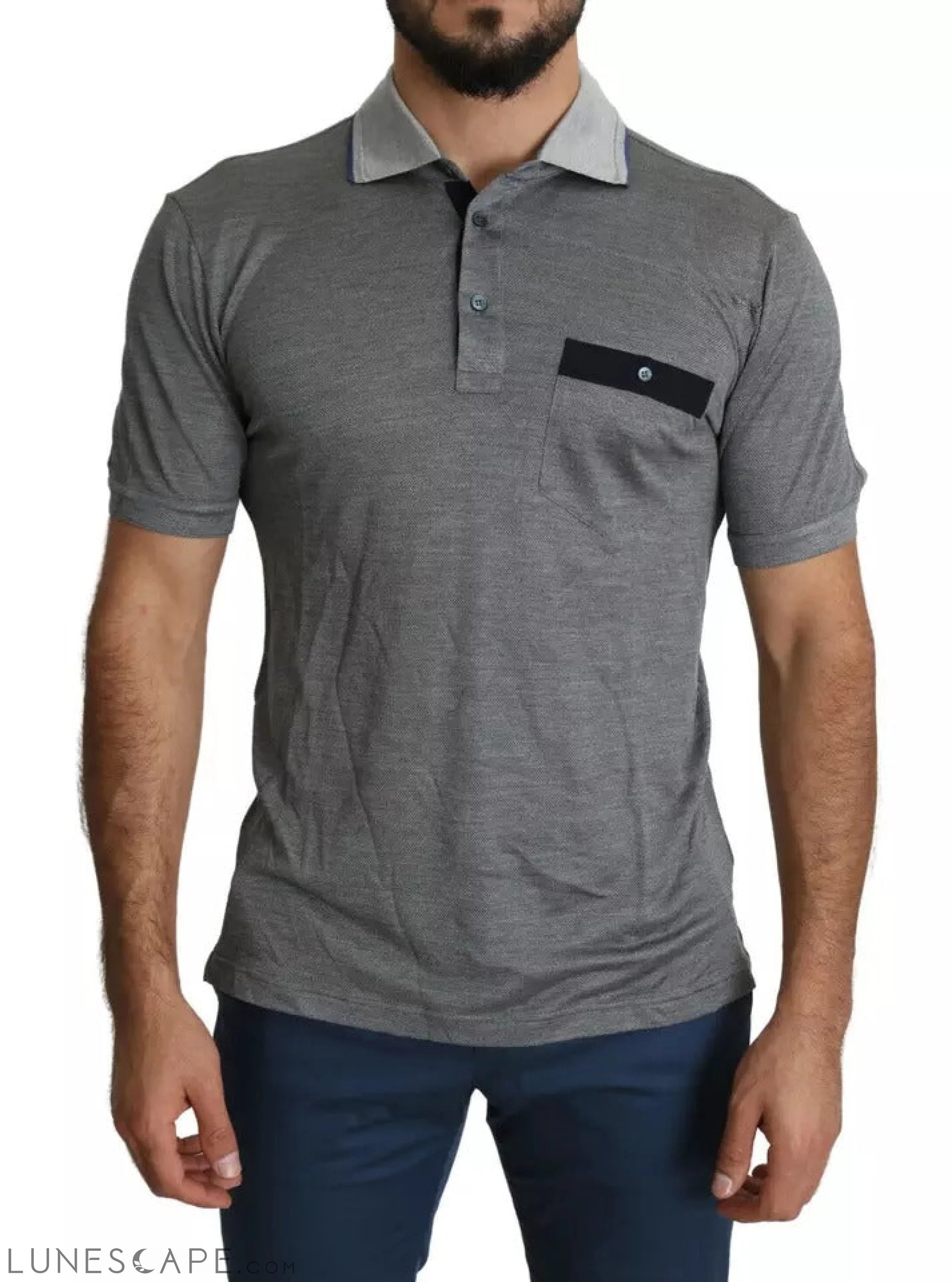 Dolce & Gabbana Gray Collared Silk Polo Top Shirt T-shirt LUNESCAPE