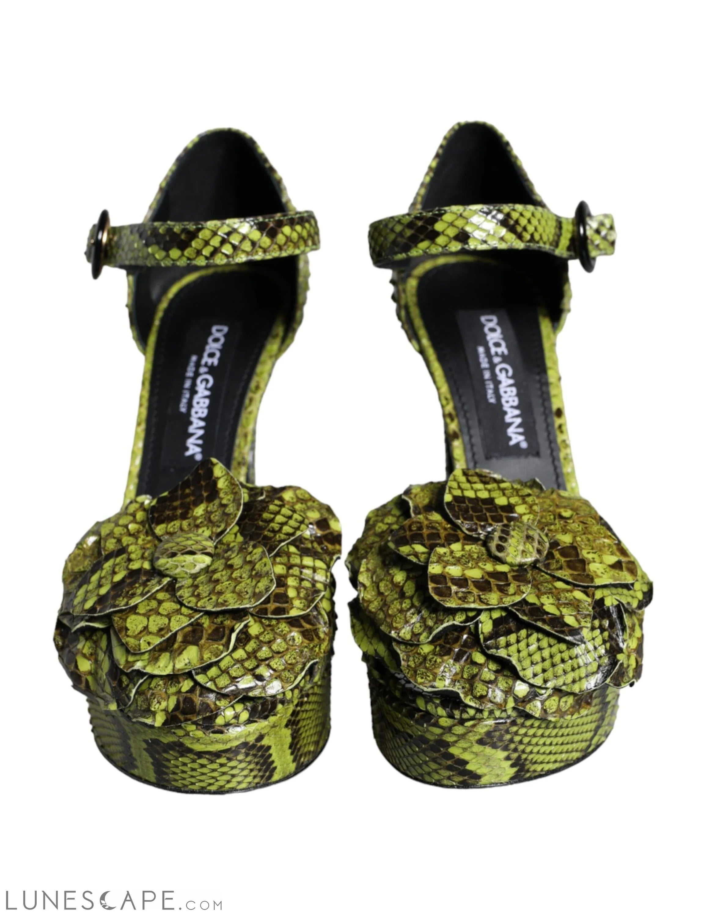 Dolce & Gabbana Green Exotic Leather Ankle Strap Heels Sandals Shoes LUNESCAPE