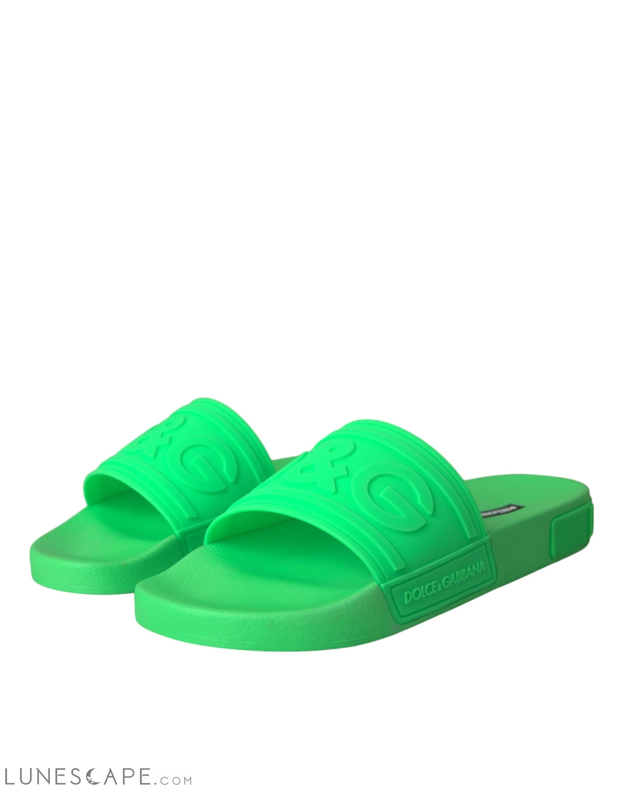 Dolce & Gabbana Green Leather Slides Sandals Beachwear Shoes LUNESCAPE