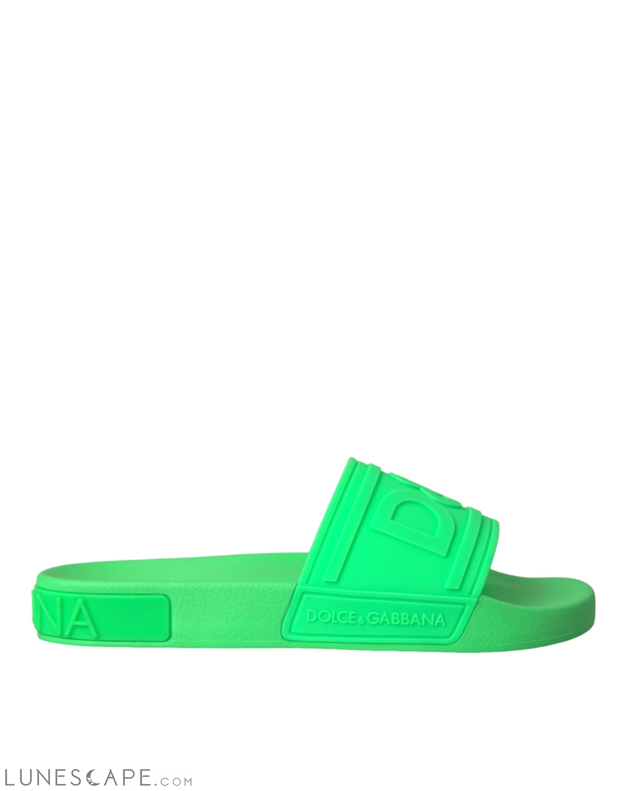 Dolce & Gabbana Green Leather Slides Sandals Beachwear Shoes LUNESCAPE