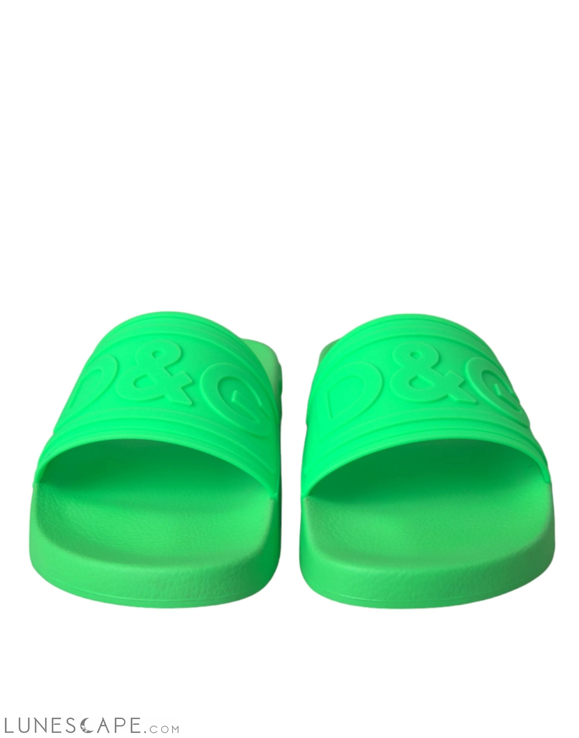 Dolce & Gabbana Green Leather Slides Sandals Beachwear Shoes LUNESCAPE