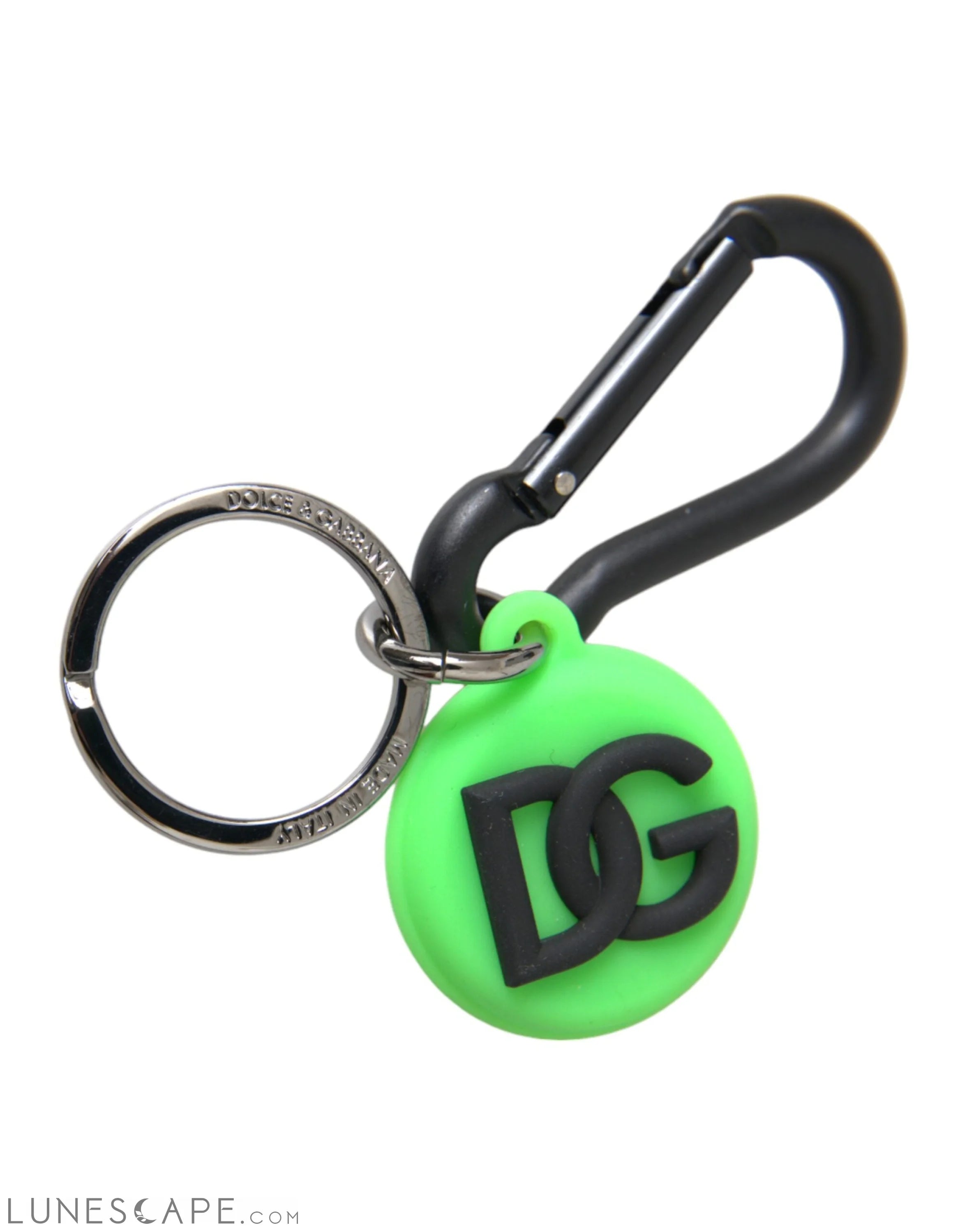 Dolce & Gabbana Green Rubber DG Logo Round Brass Metal Keychain LUNESCAPE