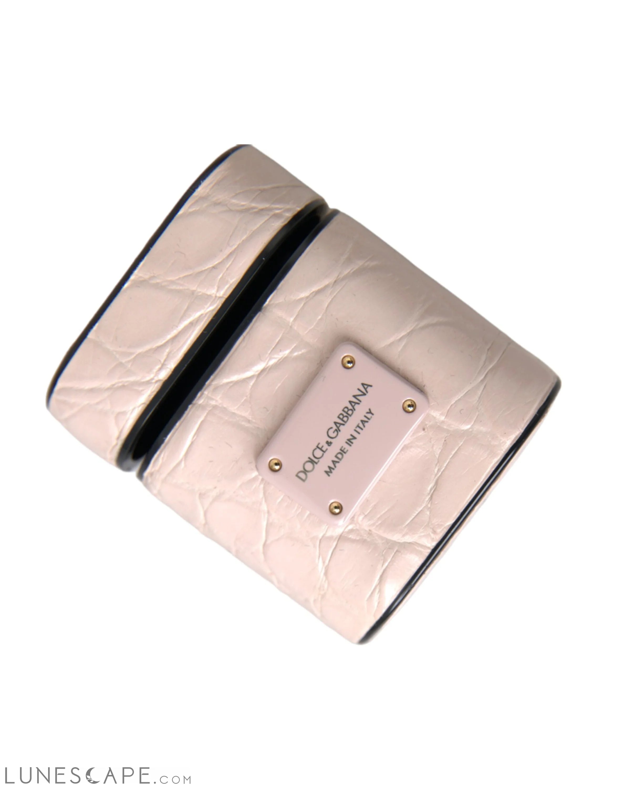 Dolce & Gabbana Light Pink Leather Metal Logo Plaque Airpods Case LUNESCAPE