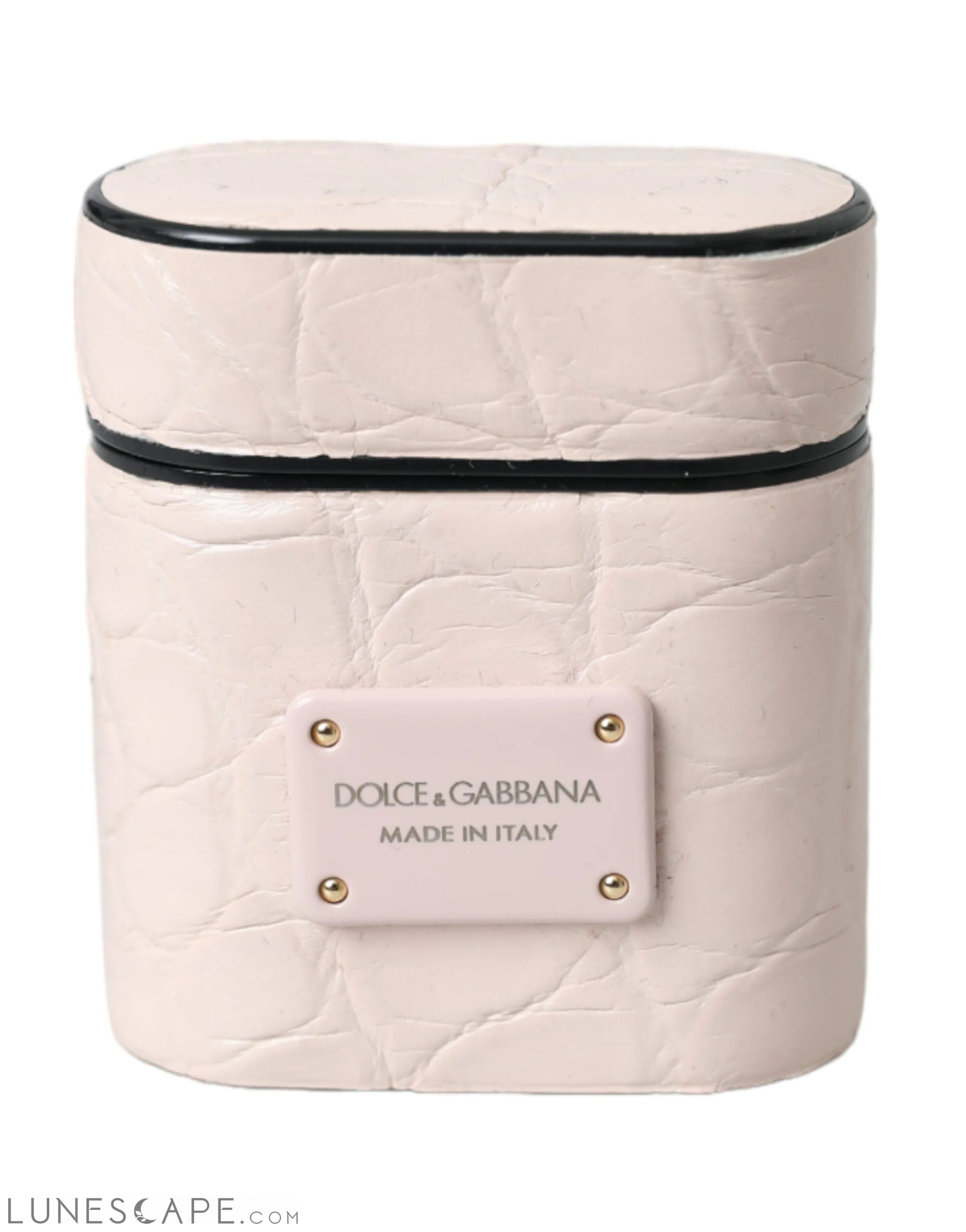 Dolce & Gabbana Light Pink Leather Metal Logo Plaque Airpods Case LUNESCAPE